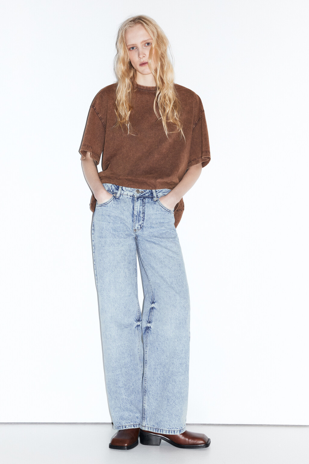 Футболка oversize с вареным эффектом - цвет коричневый - 5