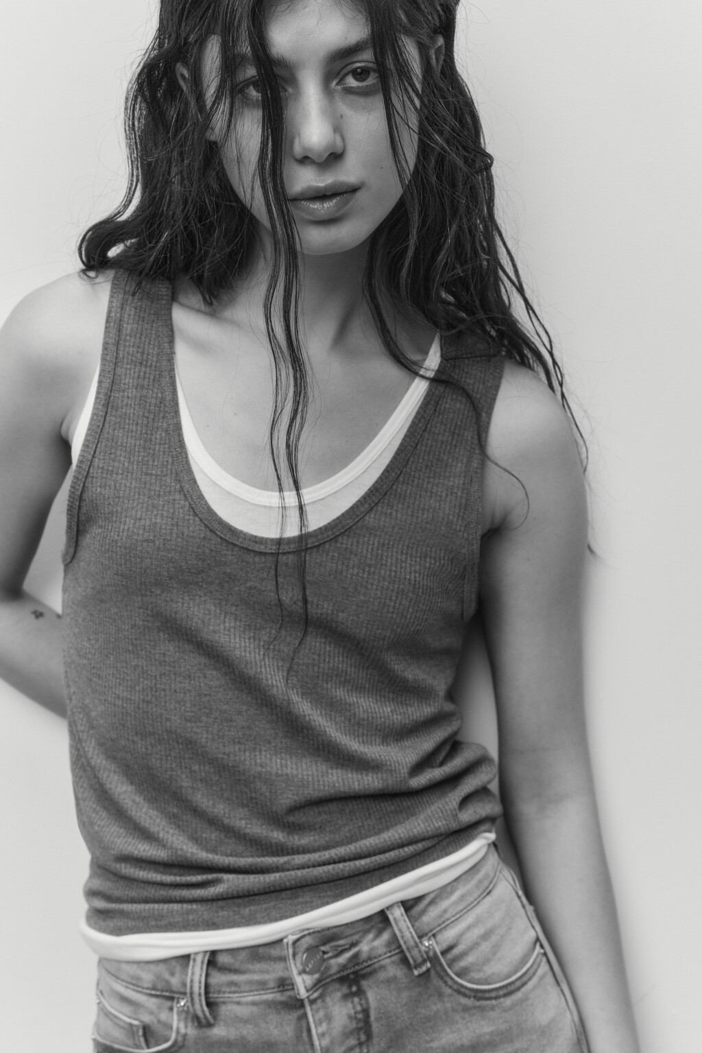 Майка двуслойная с контрастной подкладкой - цвет серый - 1