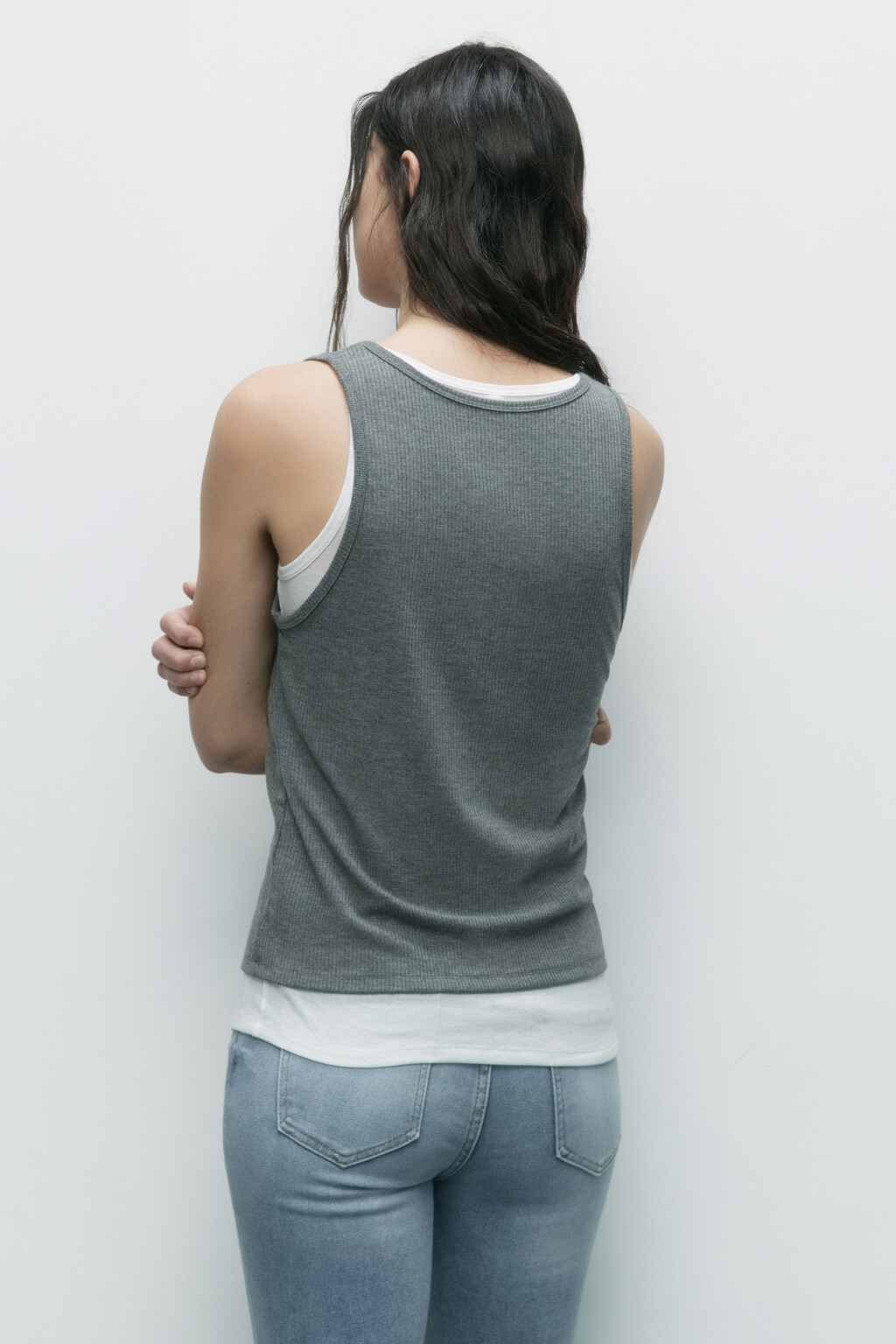 Майка двуслойная с контрастной подкладкой - цвет серый - 4