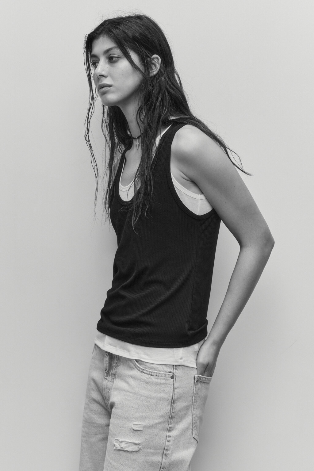 Майка двуслойная с контрастной подкладкой - цвет черный - 1