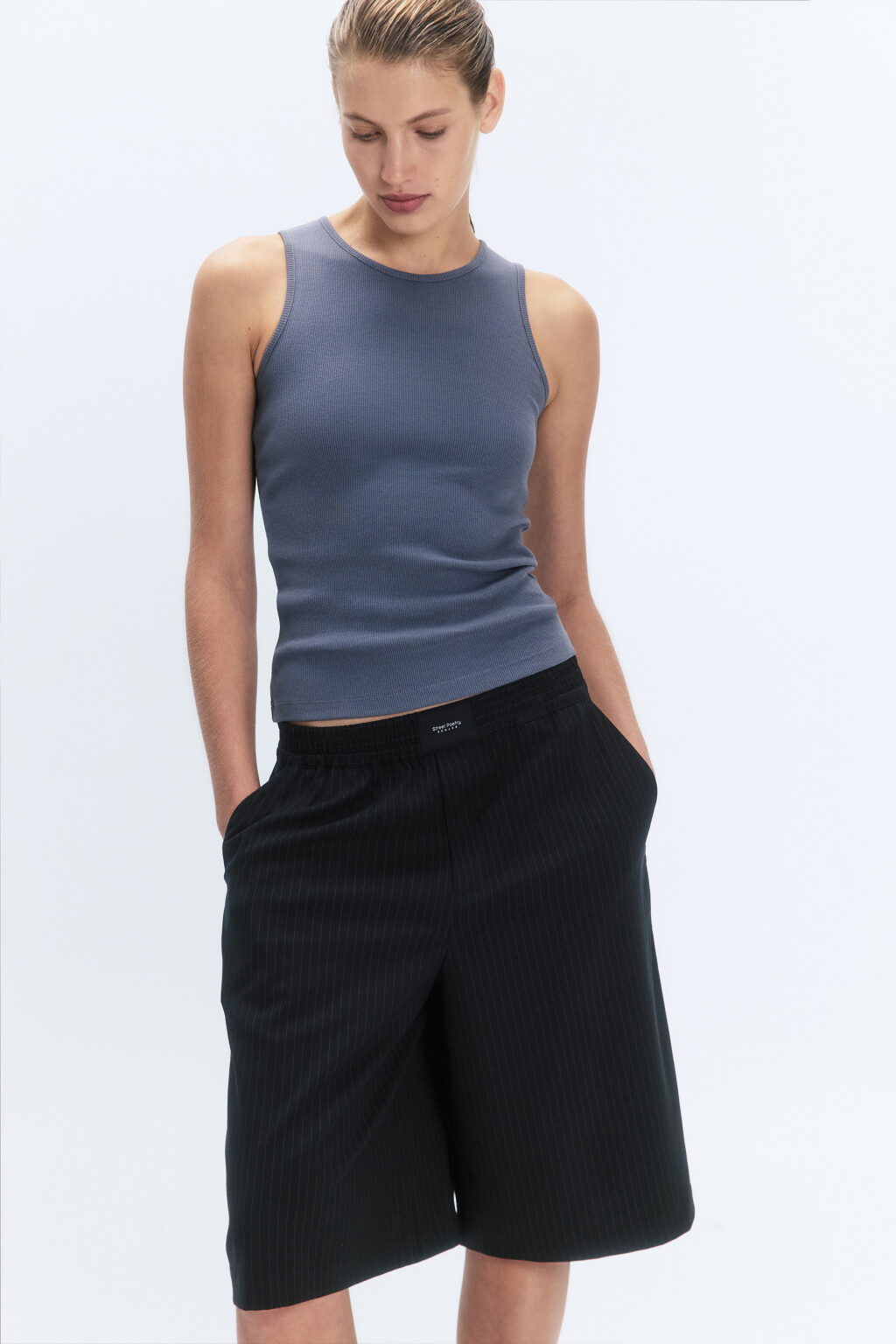 Майка хлопковая облегающая в рубчик - цвет серый - 1