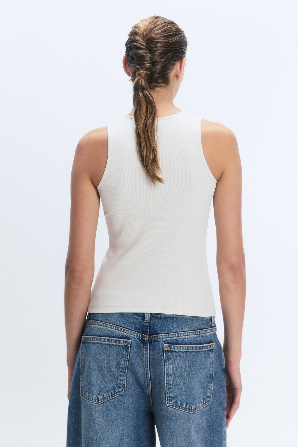 Майка хлопковая облегающая в рубчик - цвет бежевый - 5