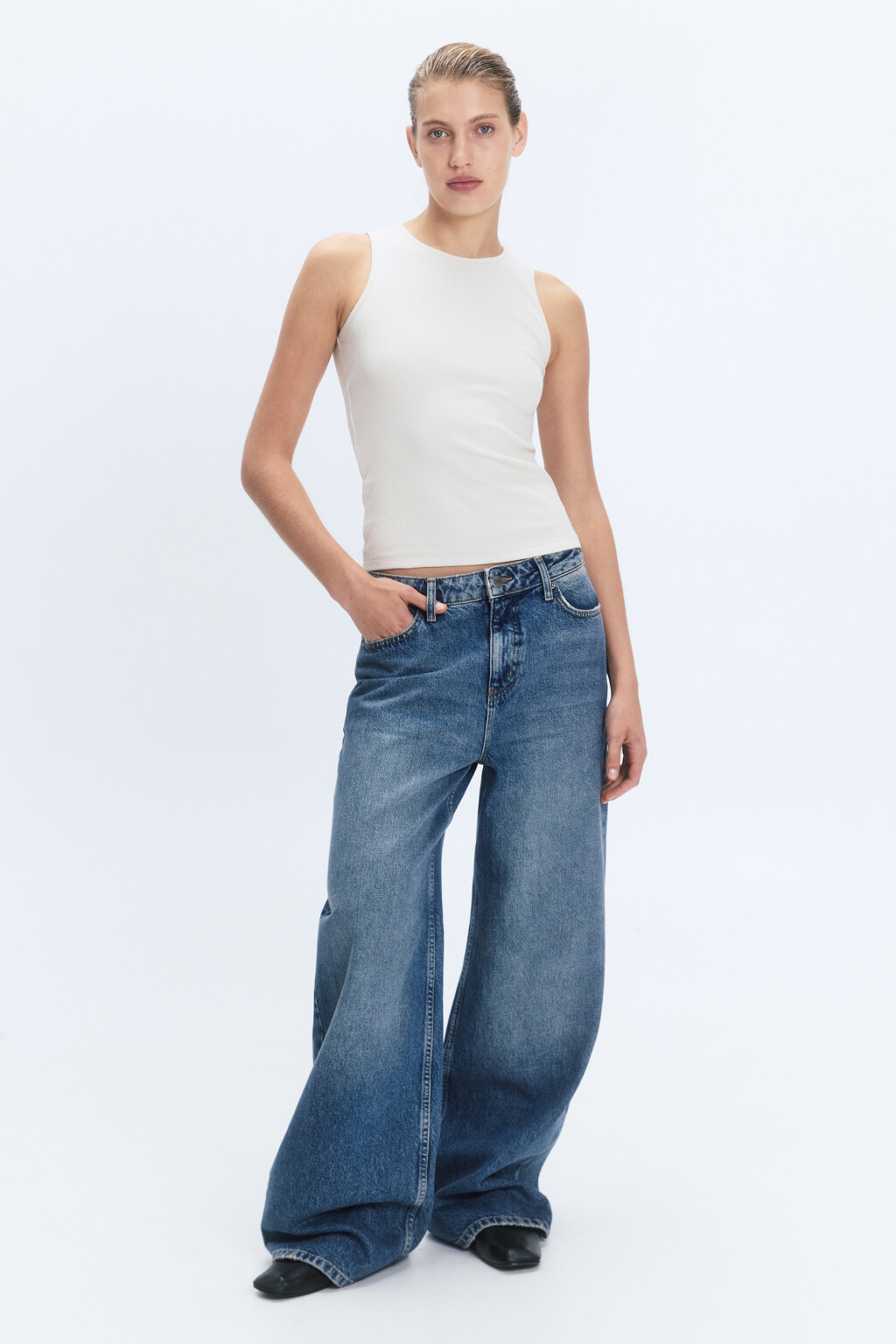 Майка хлопковая облегающая в рубчик - цвет бежевый - 6