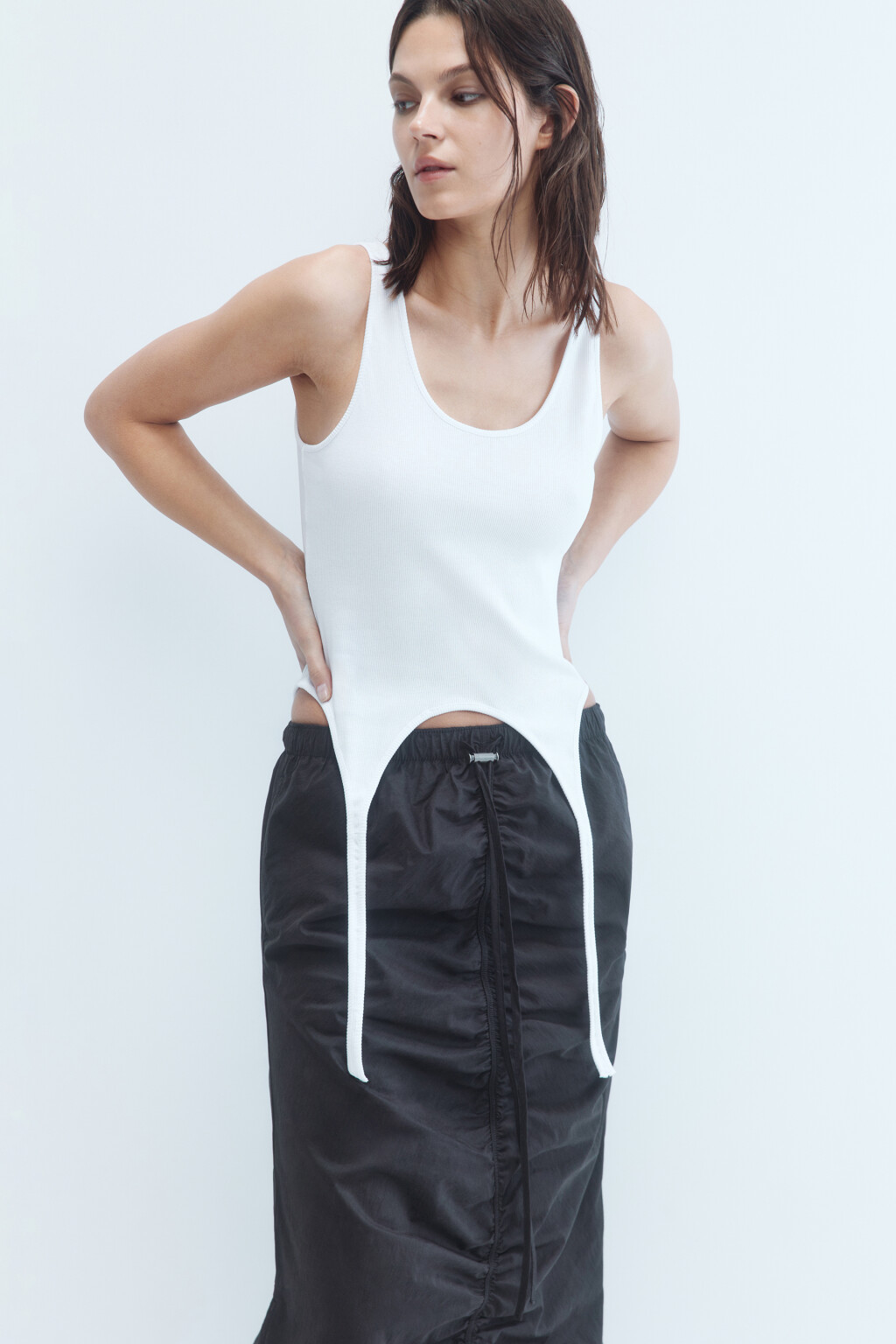 Майка хлопковая с длинными штрипками - цвет белый - 1