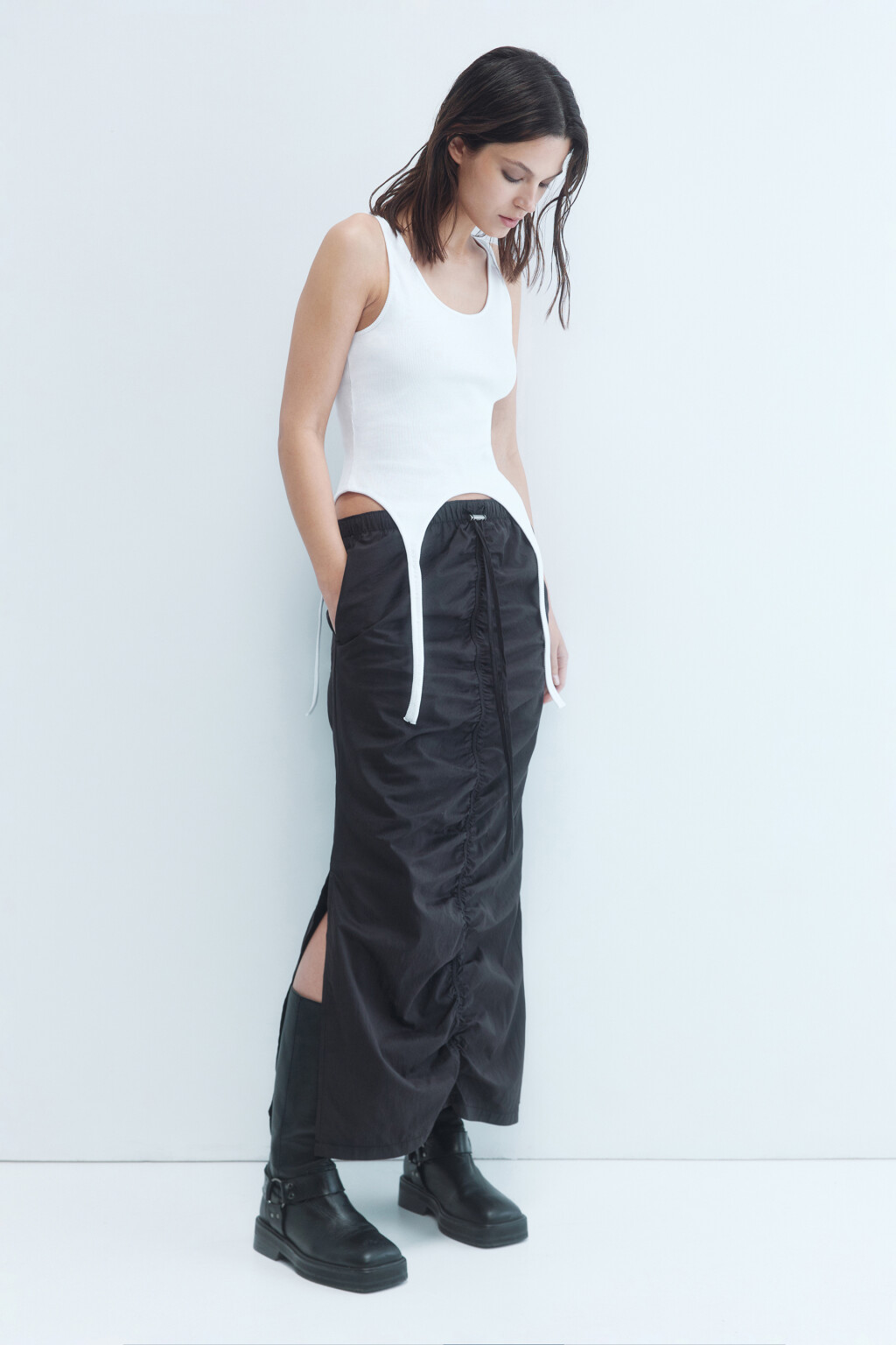 Майка хлопковая с длинными штрипками - цвет белый - 5