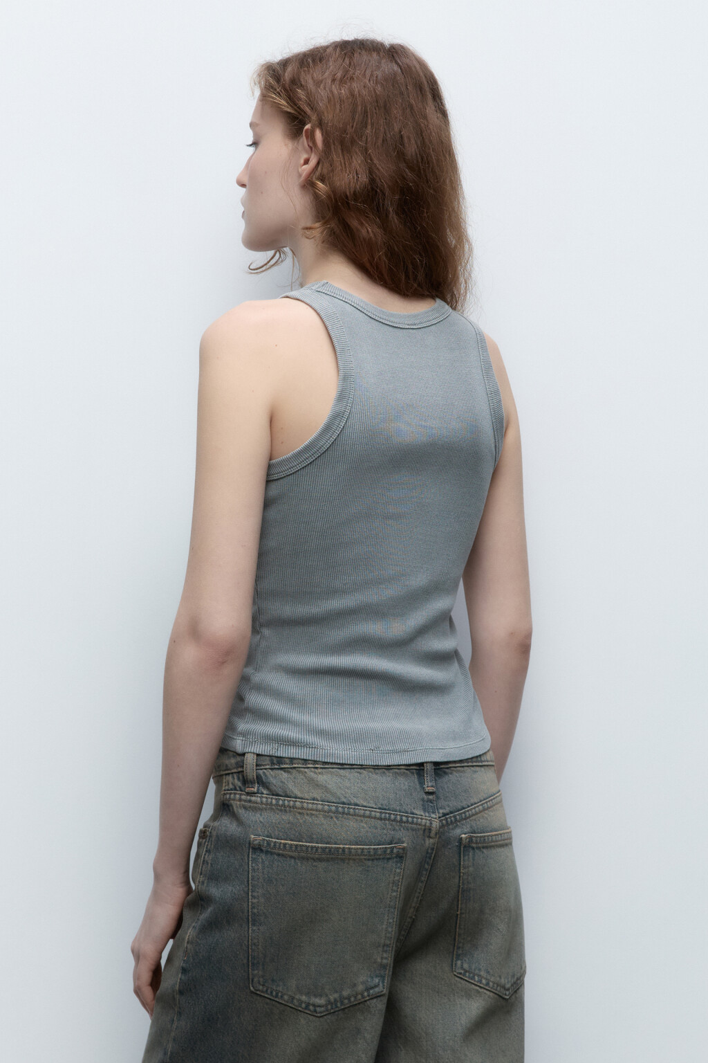 Майка в рубчик с состаренным эффектом - цвет серый - 4