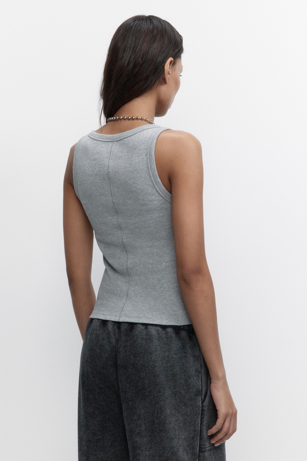 Майка облегающая в рубчик - цвет серый - 3