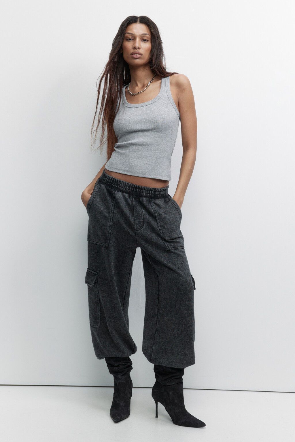 Майка облегающая в рубчик - цвет серый - 4