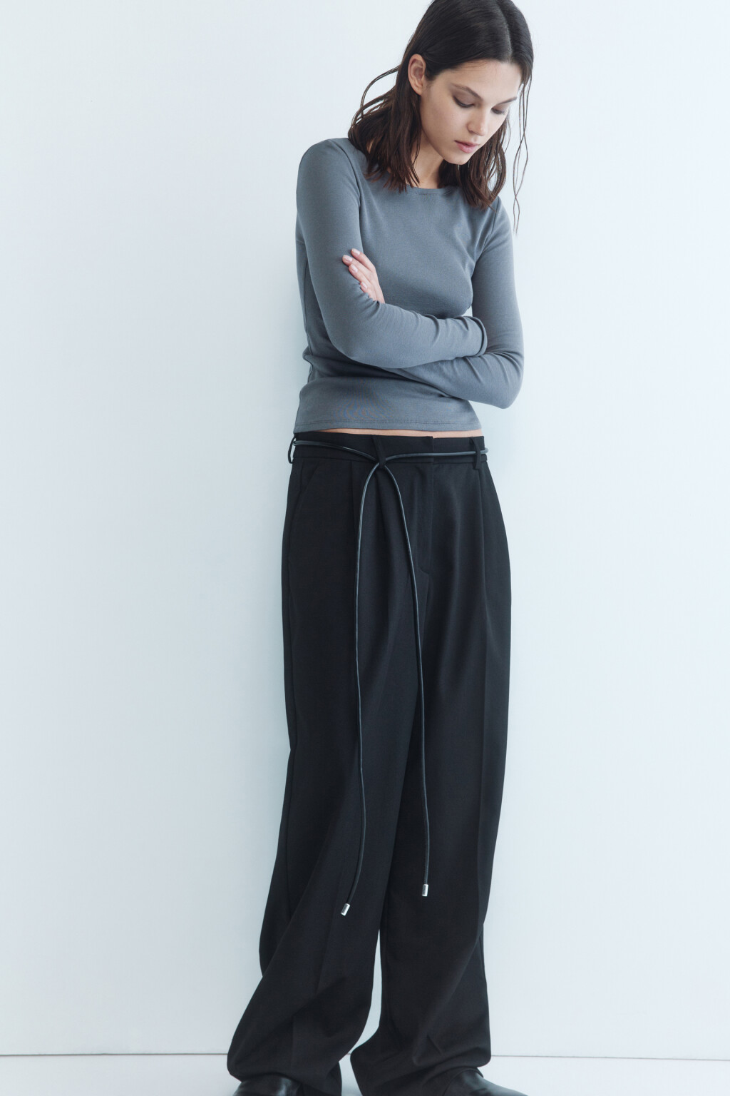 Лонгслив облегающий из органического хлопка - цвет серый - 2