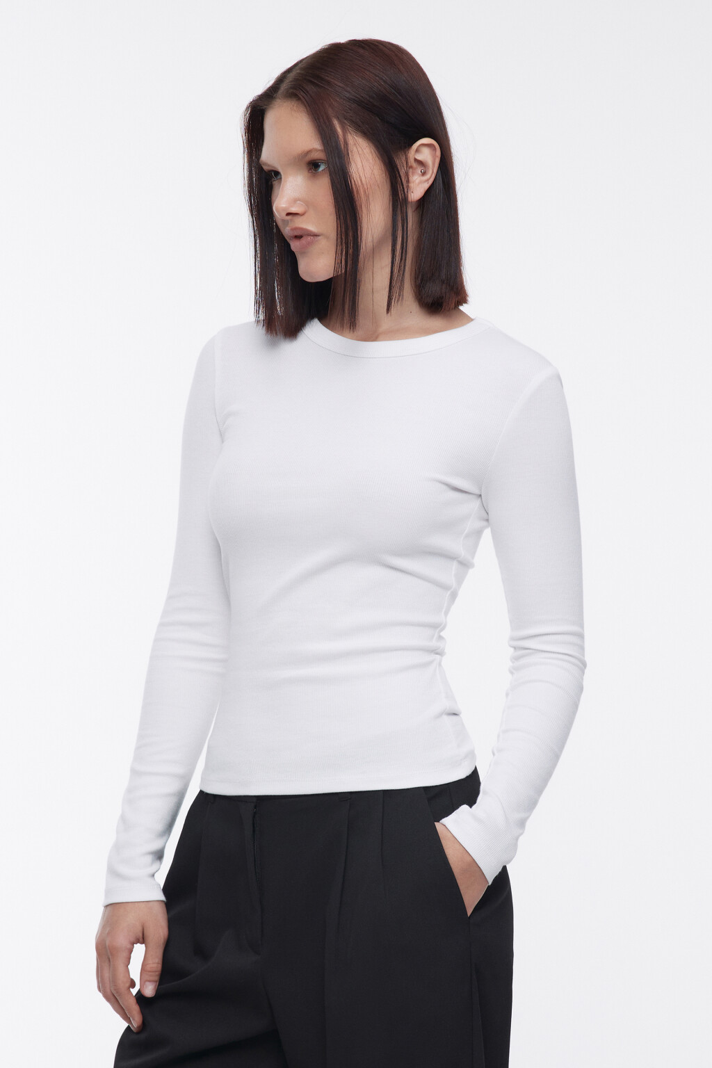 Лонгслив облегающий в рубчик - цвет белый - 3