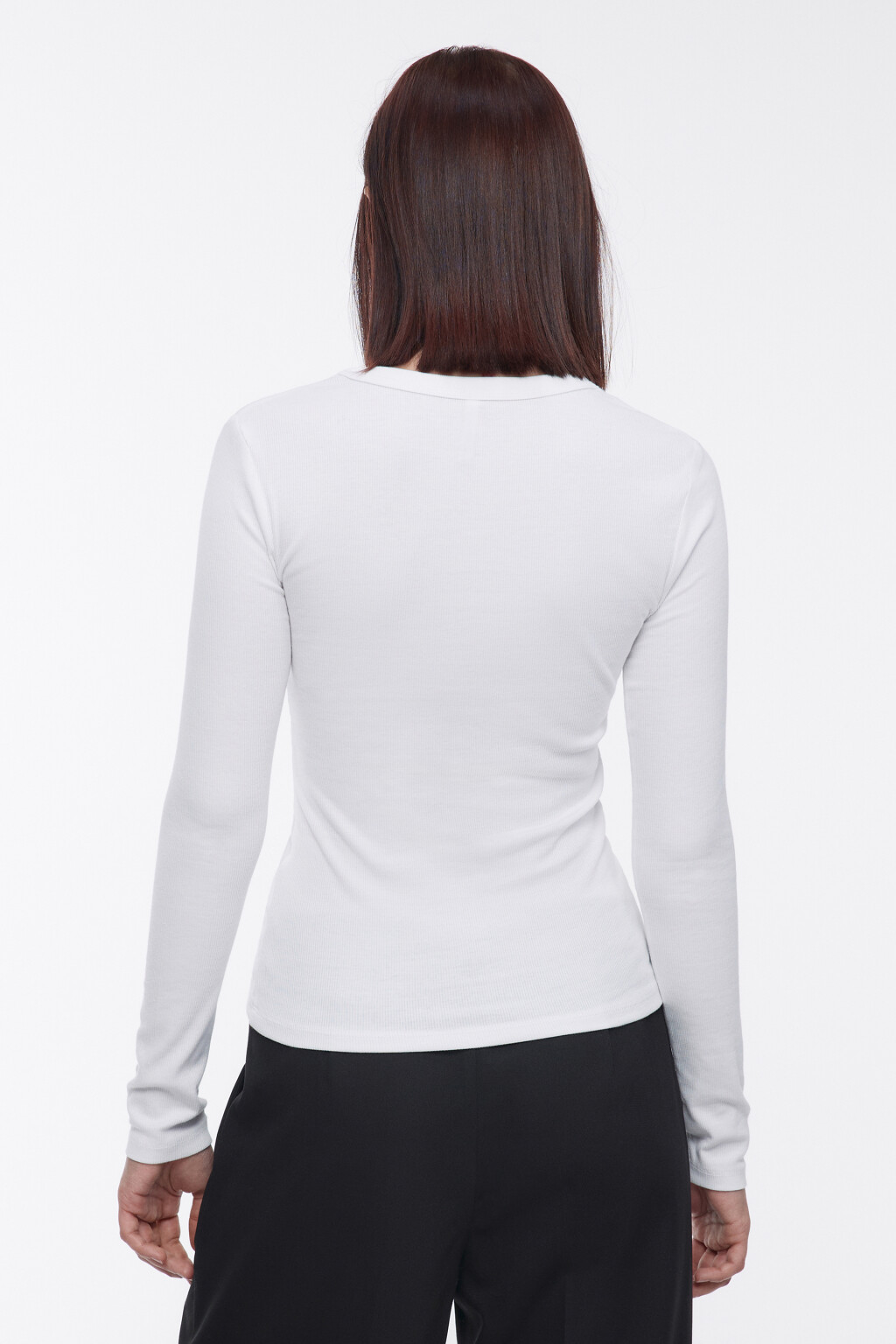 Лонгслив облегающий в рубчик - цвет белый - 4