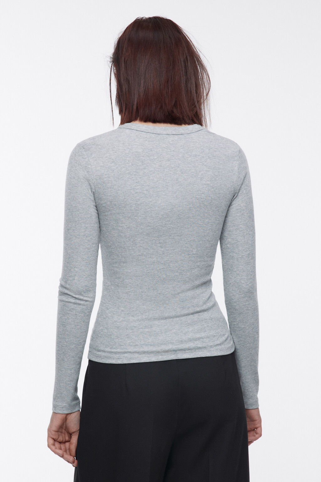 Лонгслив облегающий в рубчик - цвет серый - 4