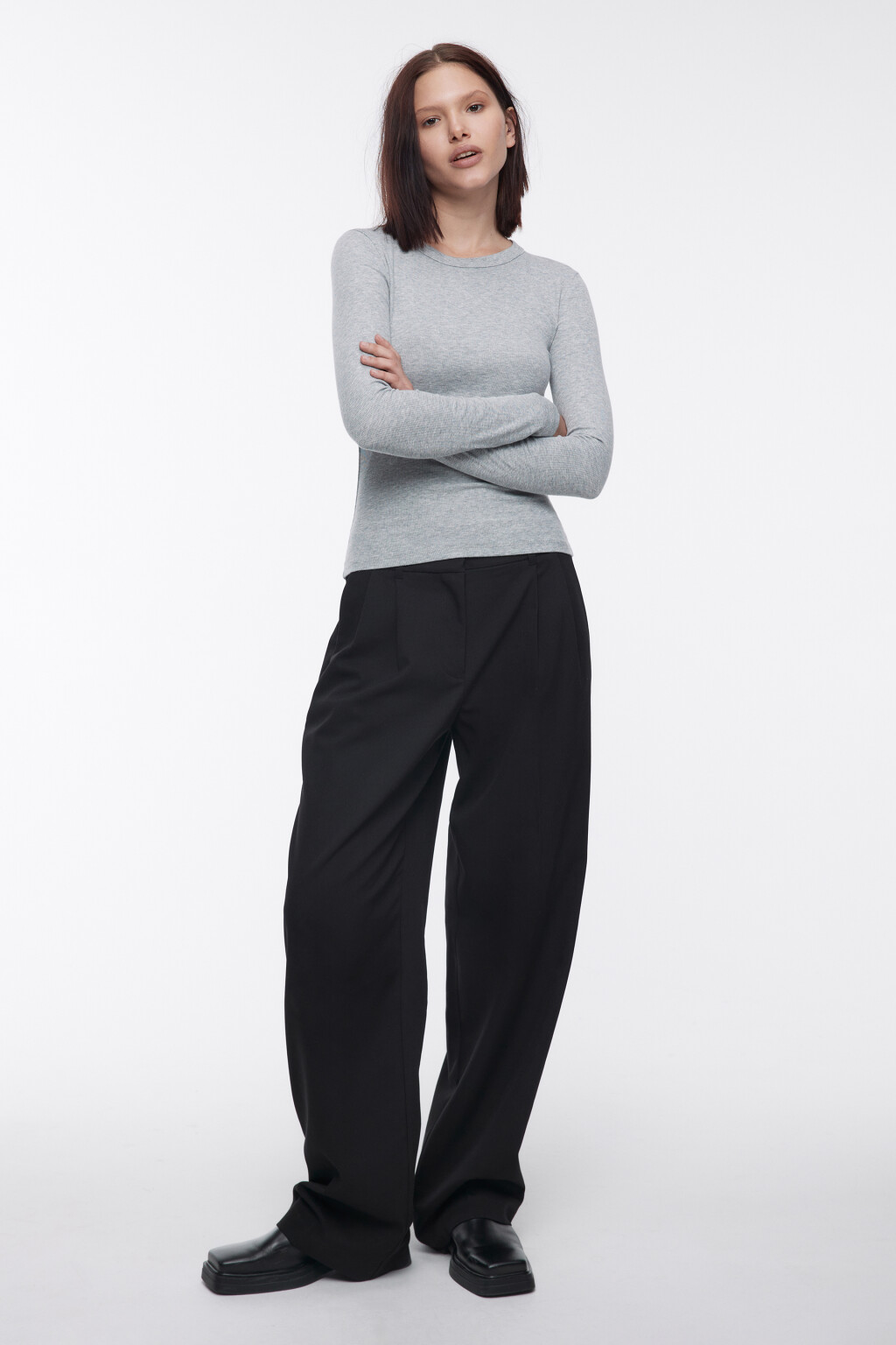 Лонгслив облегающий в рубчик - цвет серый - 5