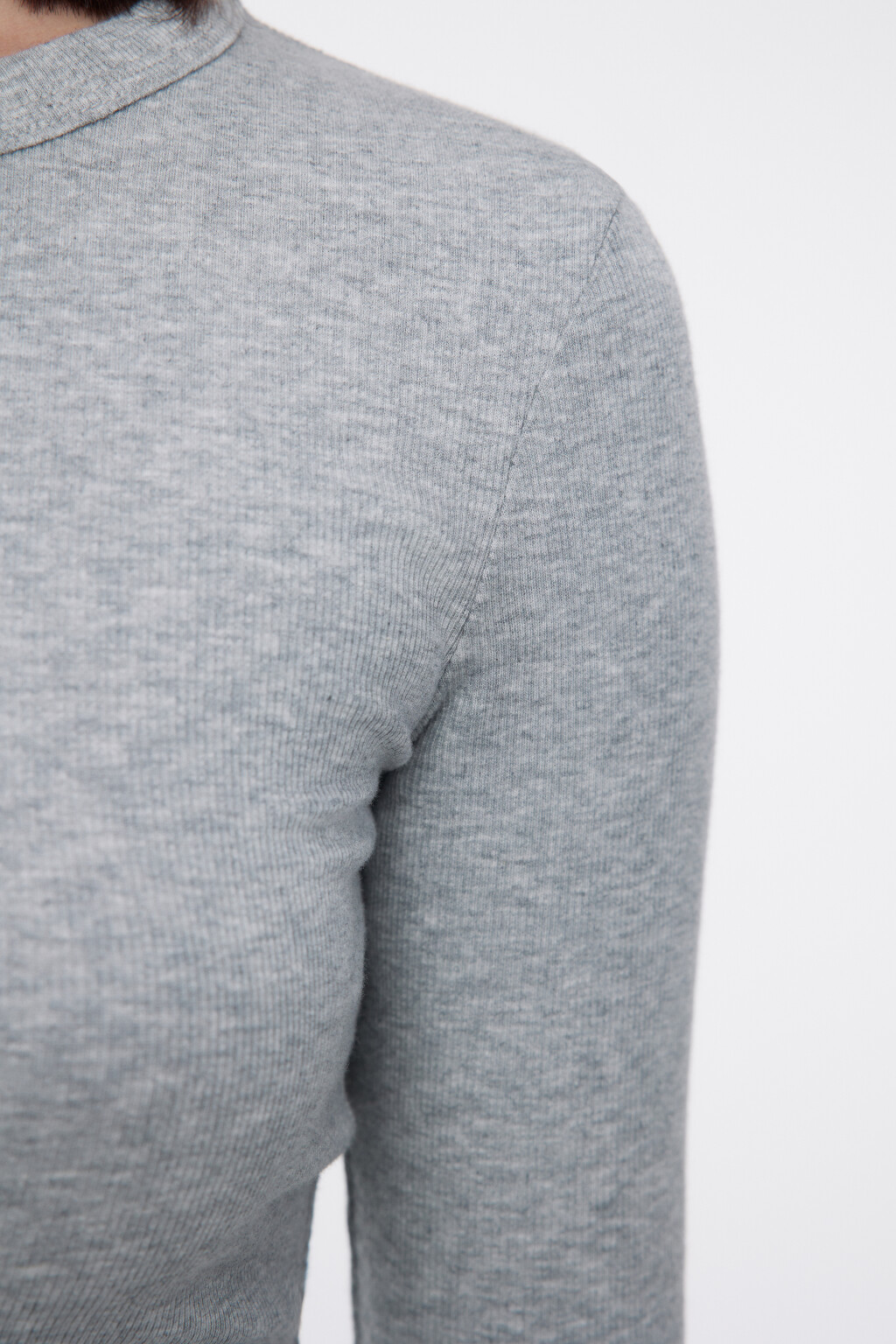 Лонгслив облегающий в рубчик - цвет серый - 6