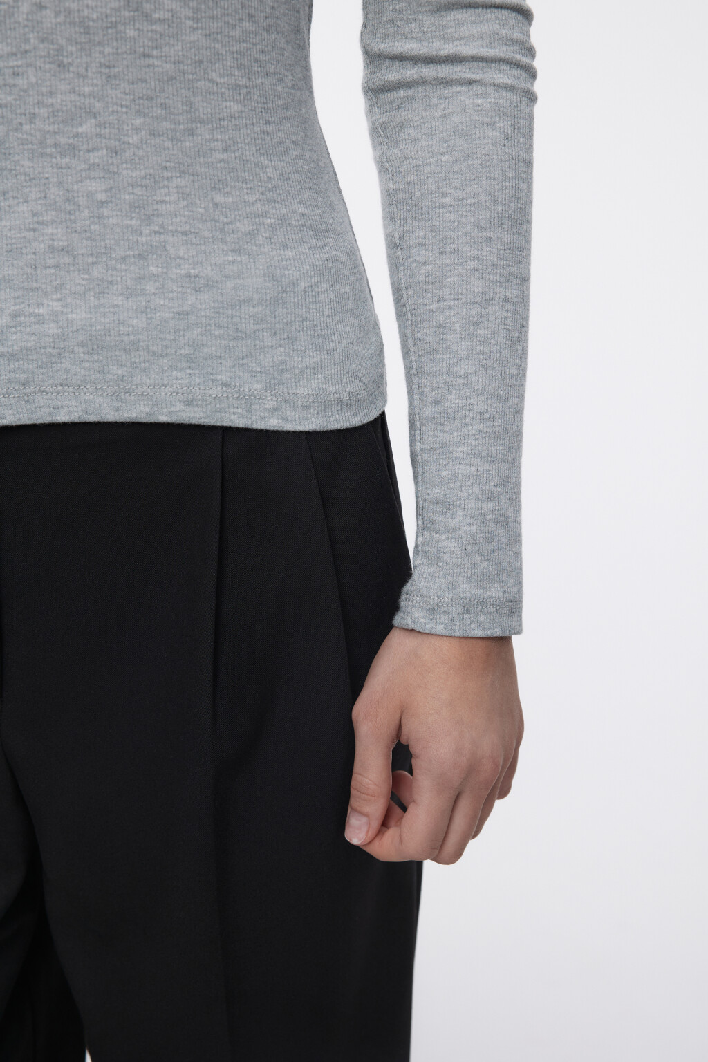 Лонгслив облегающий в рубчик - цвет серый - 7