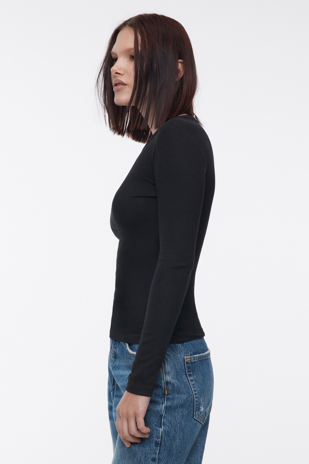 Лонгслив облегающий в рубчик - цвет черный - 4