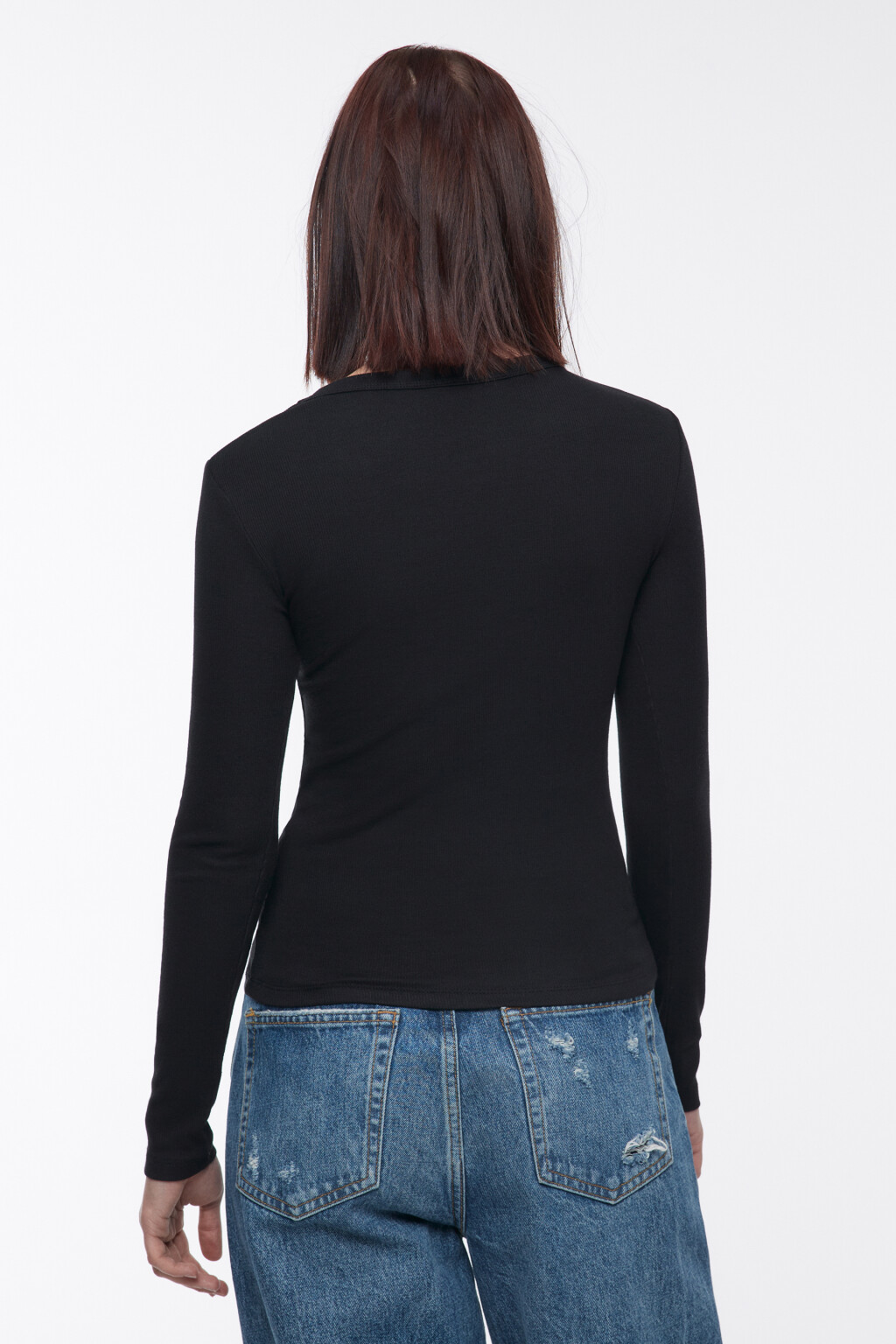 Лонгслив облегающий в рубчик - цвет черный - 5