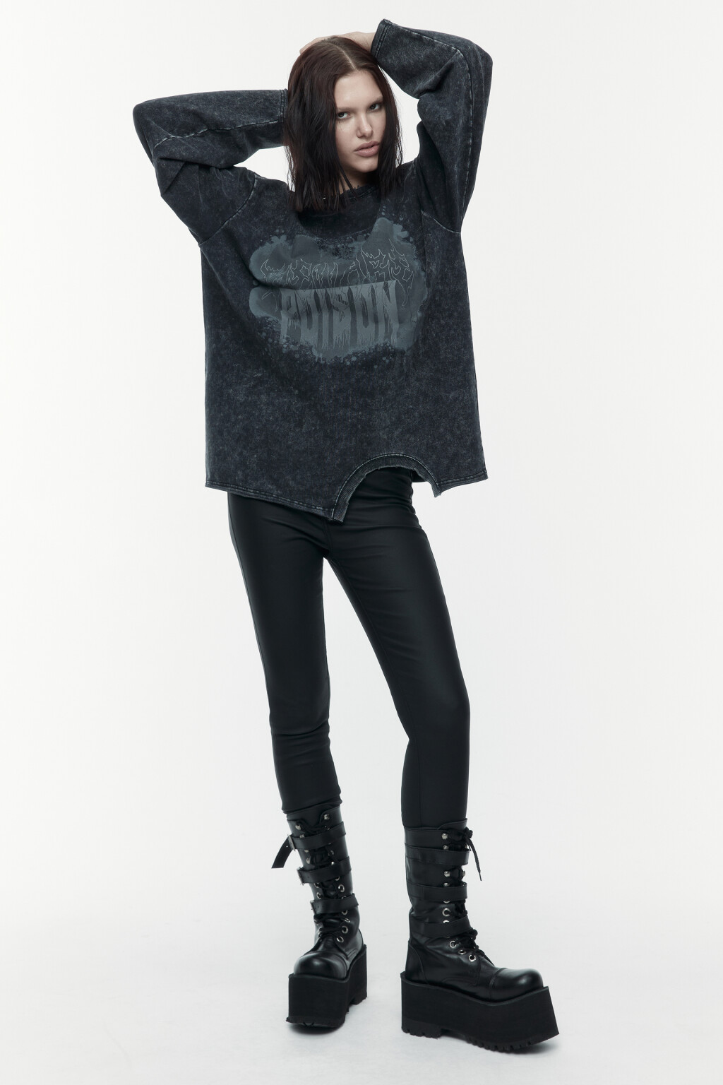 Лонгслив oversize состаренный с принтом - цвет черный - 1