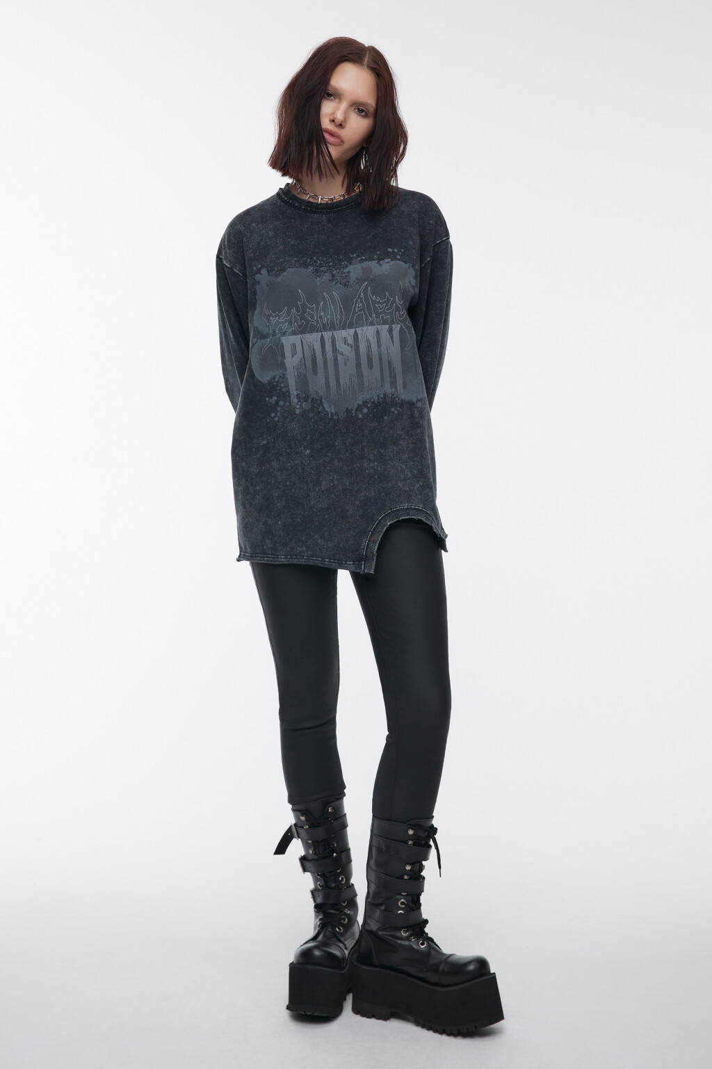 Лонгслив oversize состаренный с принтом - цвет черный - 5