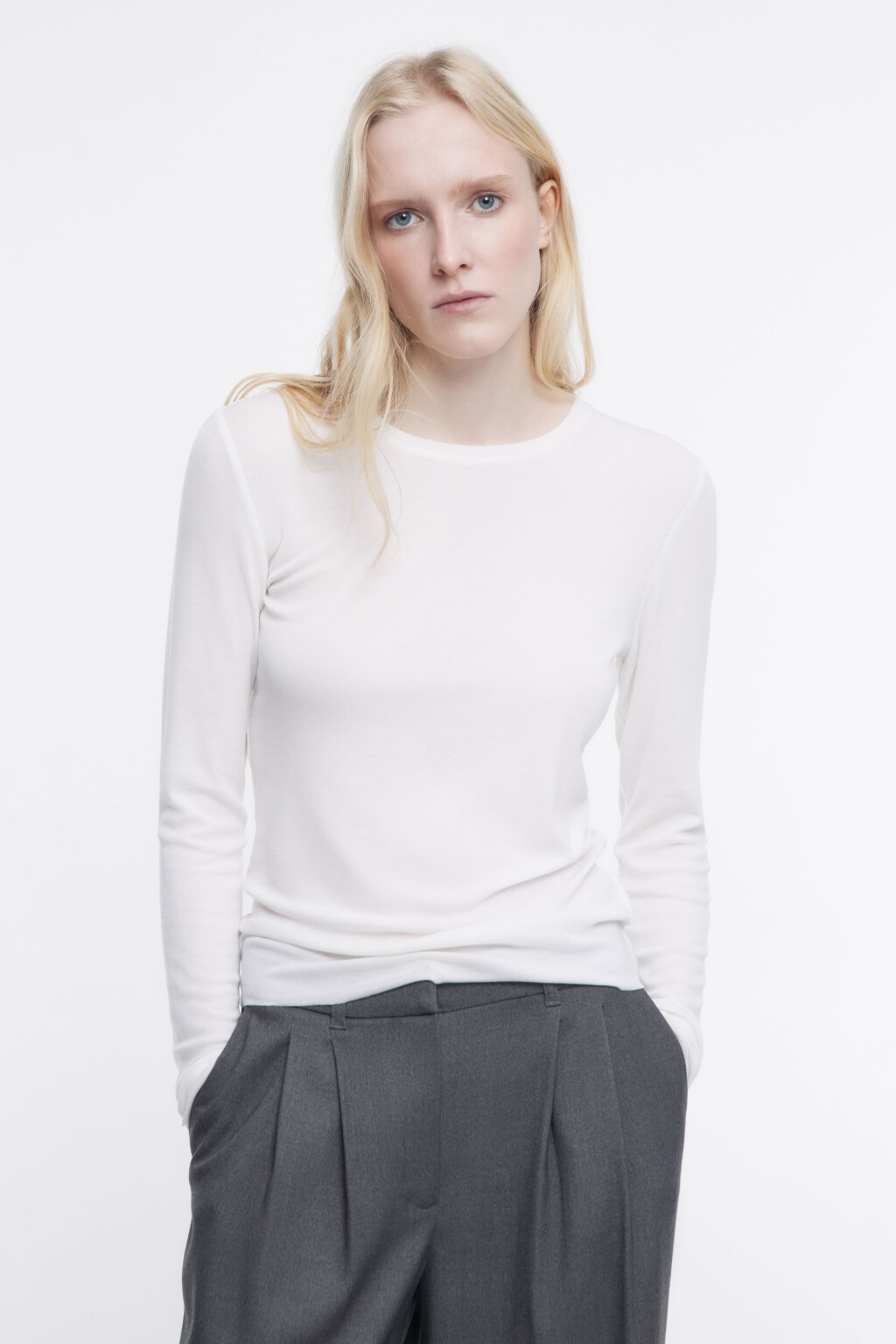 Лонгслив облегающий из тенсела и шерсти - цвет белый - 2
