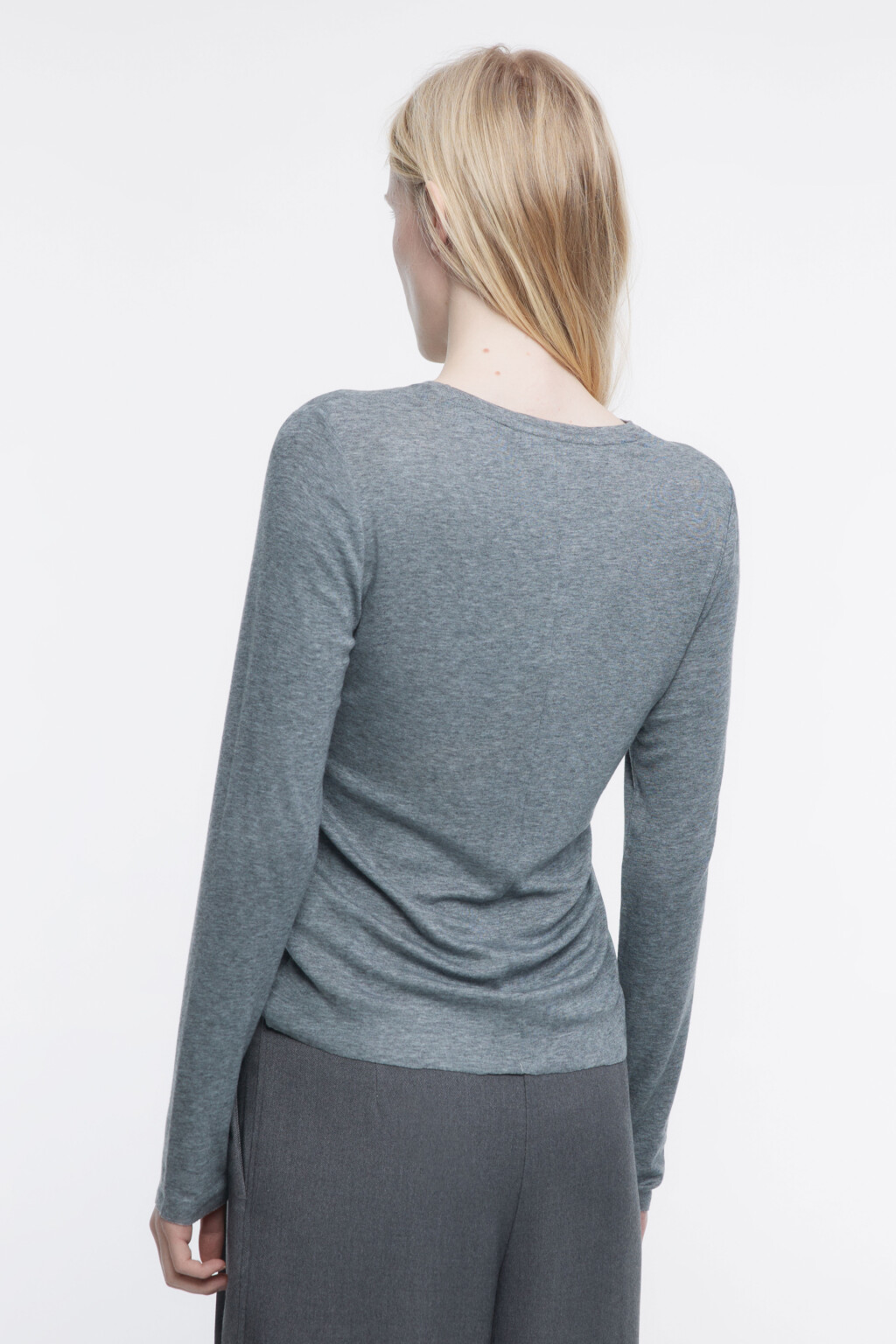 Лонгслив облегающий из тенсела и шерсти - цвет серый - 4