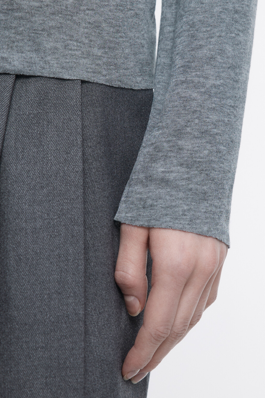 Лонгслив облегающий из тенсела и шерсти - цвет серый - 7