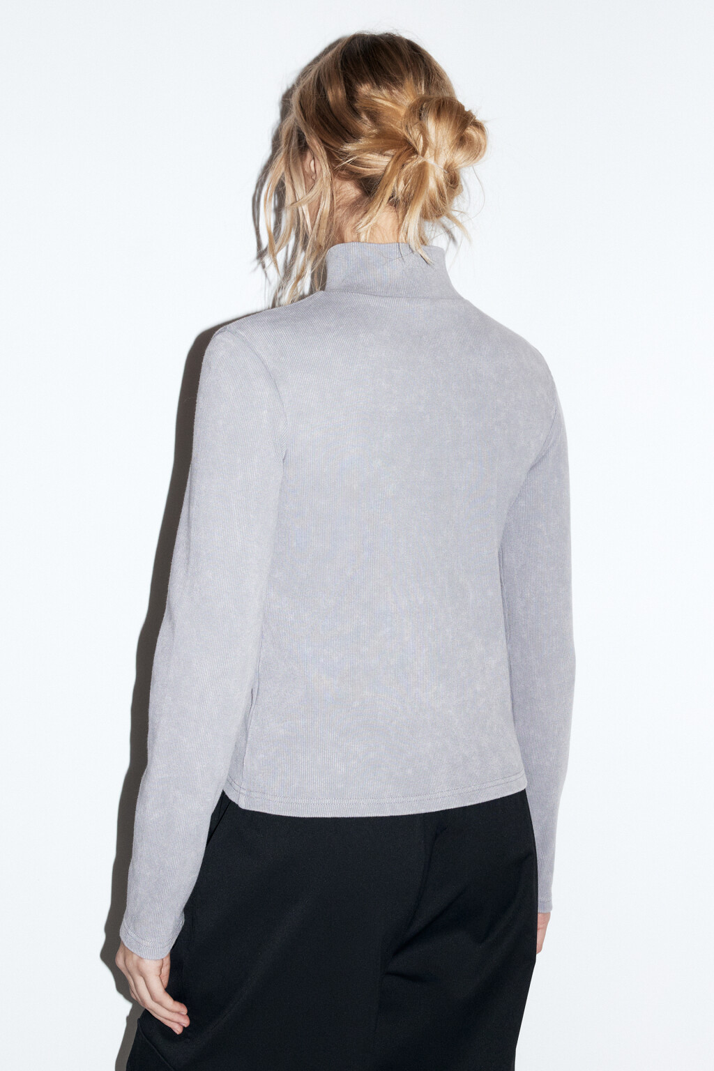 Лонгслив на молнии с вареным эффектом - цвет серый - 4