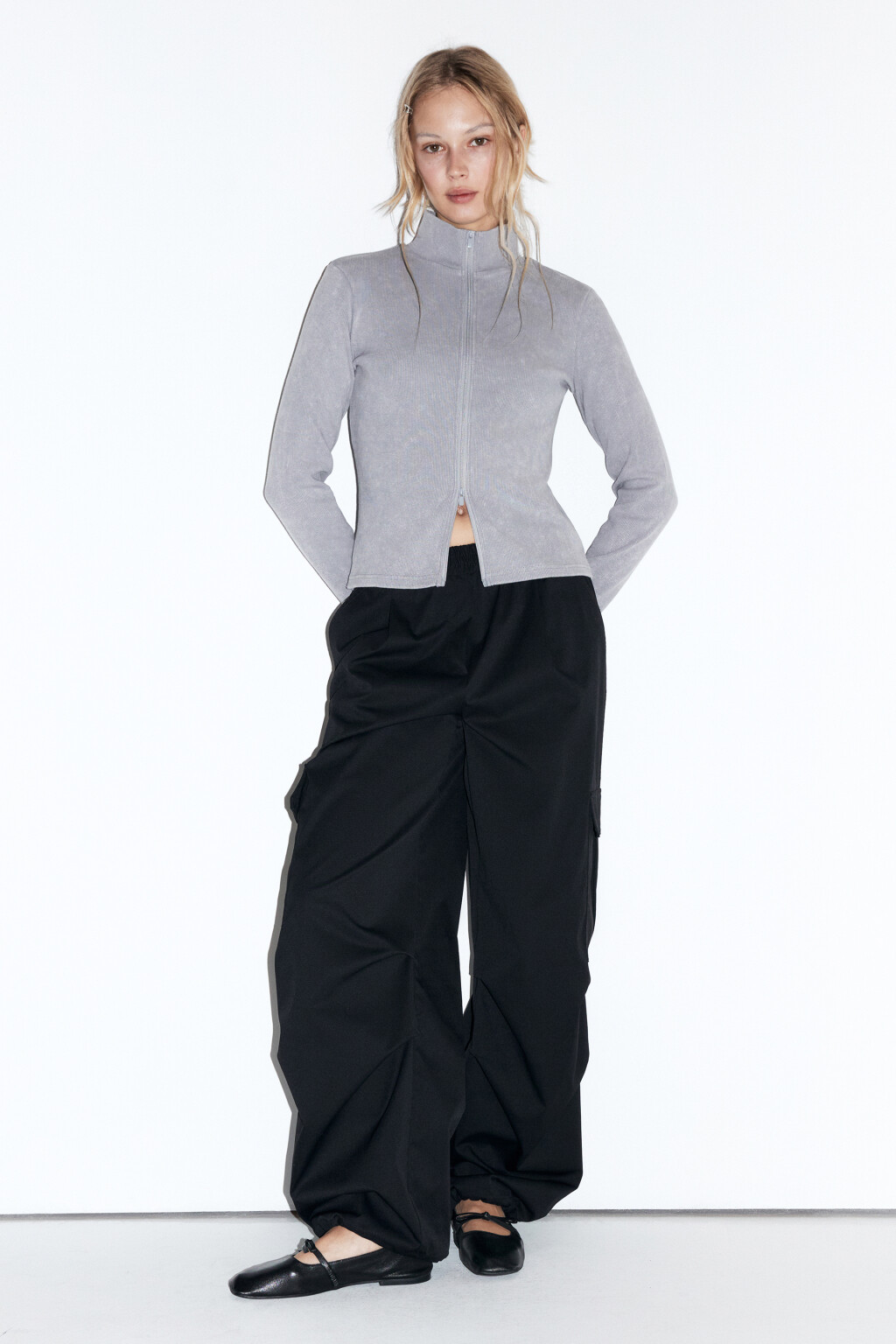 Лонгслив на молнии с вареным эффектом - цвет серый - 5