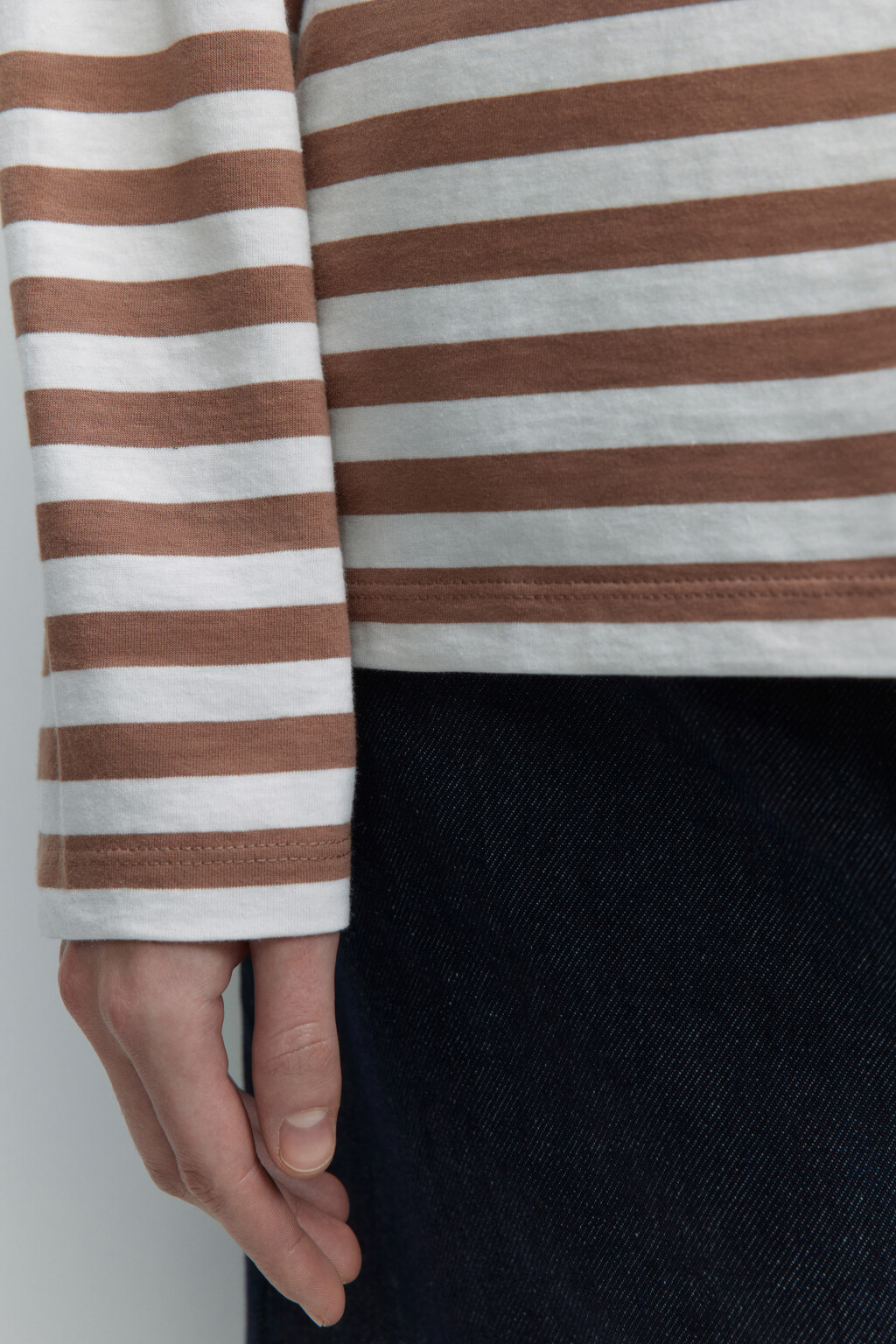 Лонгслив свободный хлопковый в полоску - цвет бежевый - 6