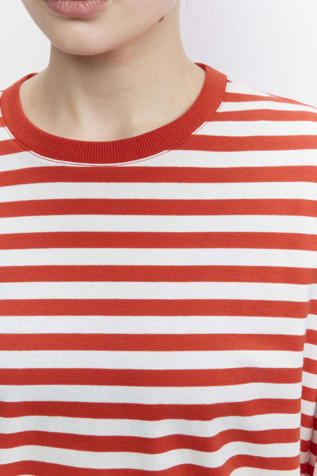 Лонгслив свободный хлопковый в полоску - цвет красный - 7