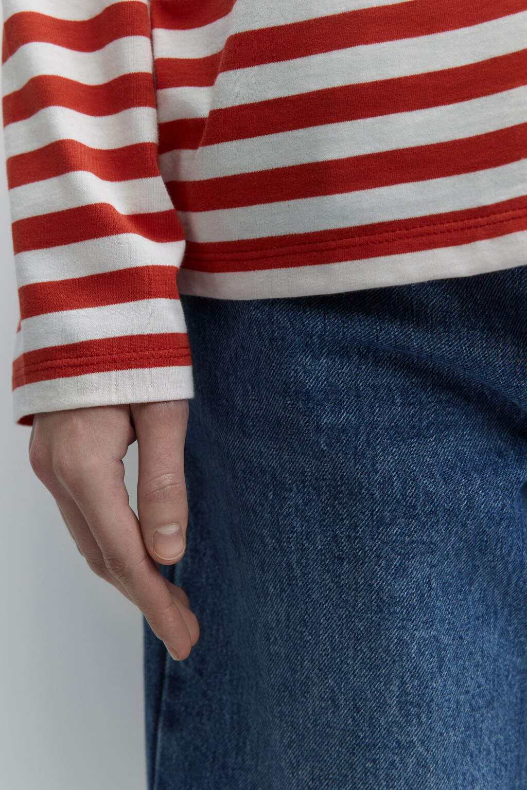 Лонгслив свободный хлопковый в полоску - цвет красный - 8