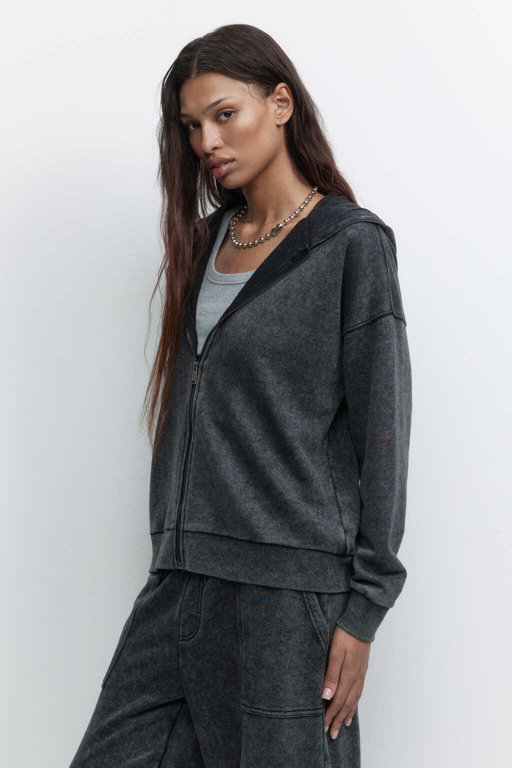 Толстовка на молнии с вареным эффектом - цвет серый - 3