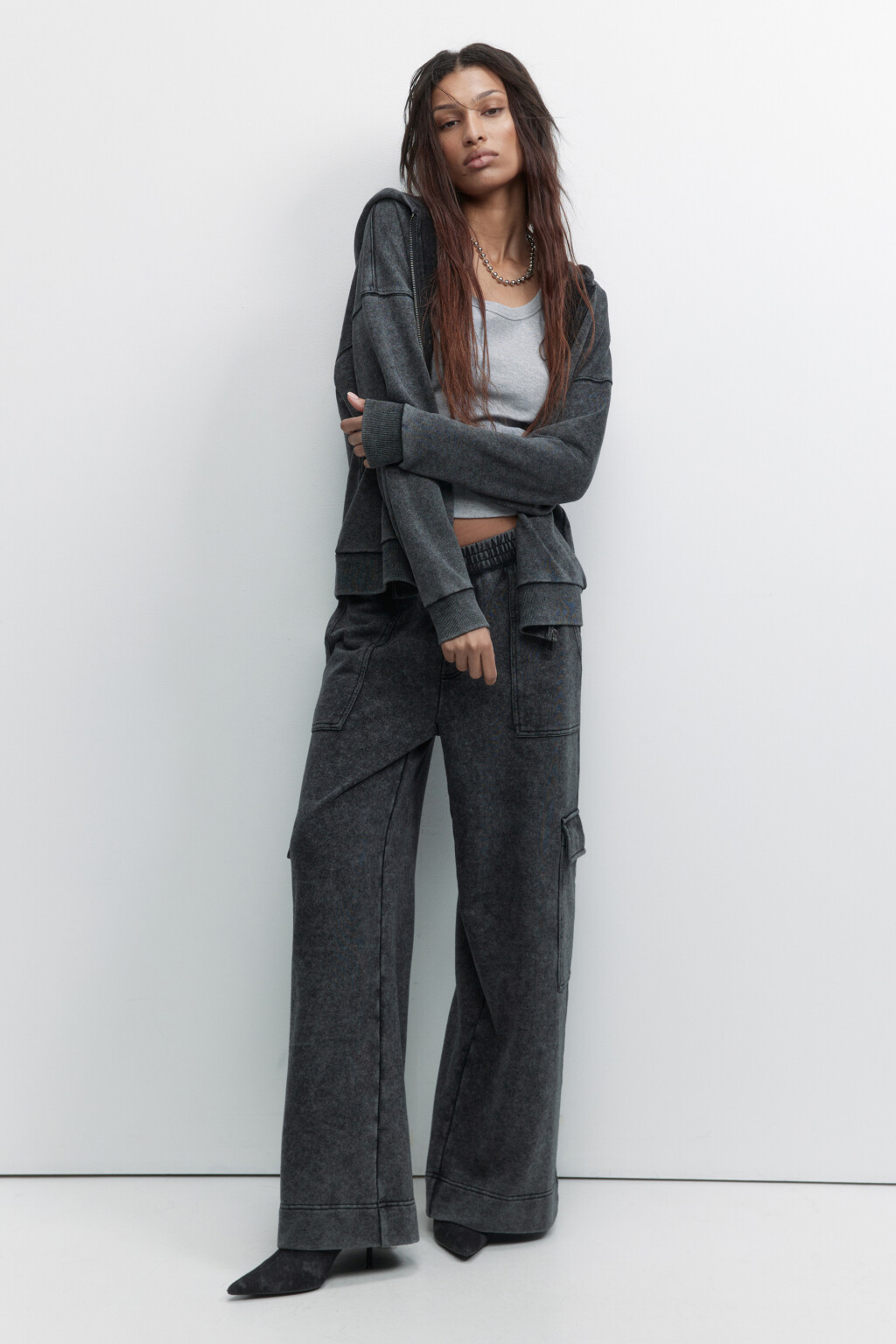 Толстовка на молнии с вареным эффектом - цвет серый - 1