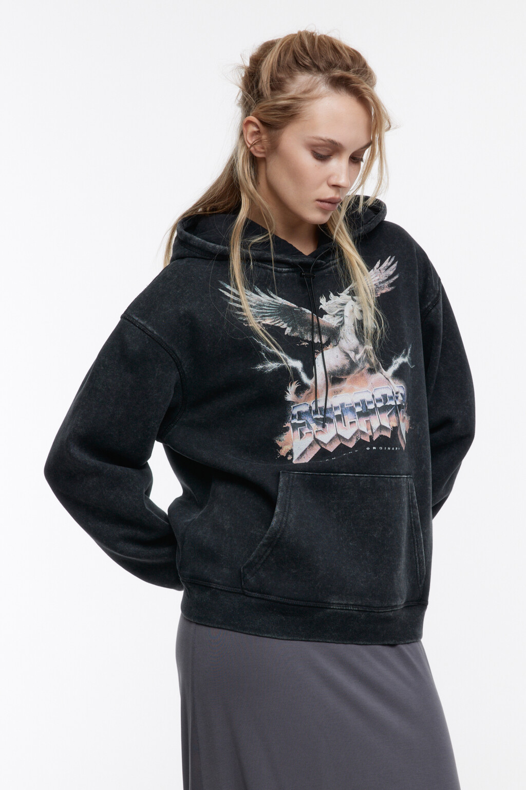 Худи oversize вареная с принтом - цвет серый - 4