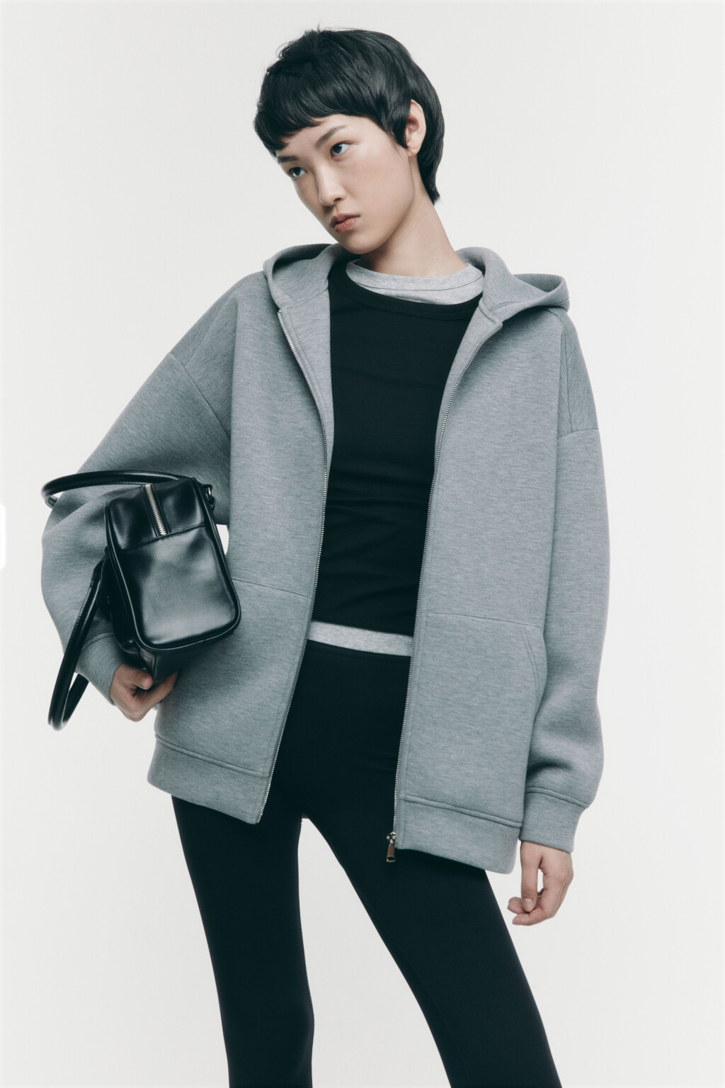 Худи oversize на молнии из неопрена - цвет серый - 1