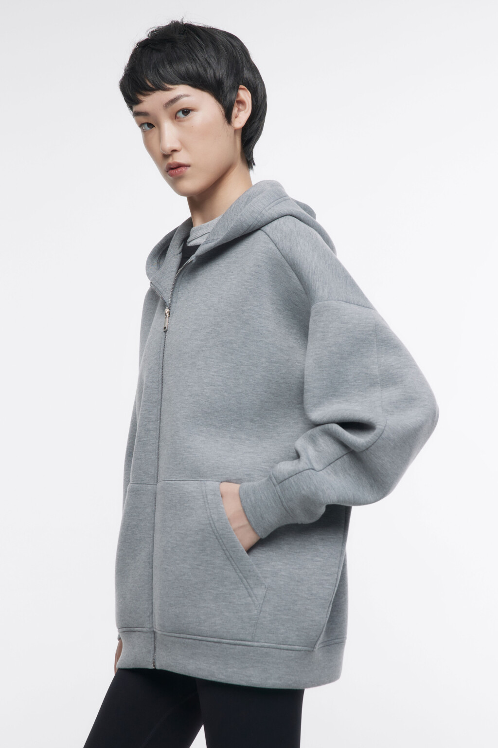 Худи oversize на молнии из неопрена - цвет серый - 4