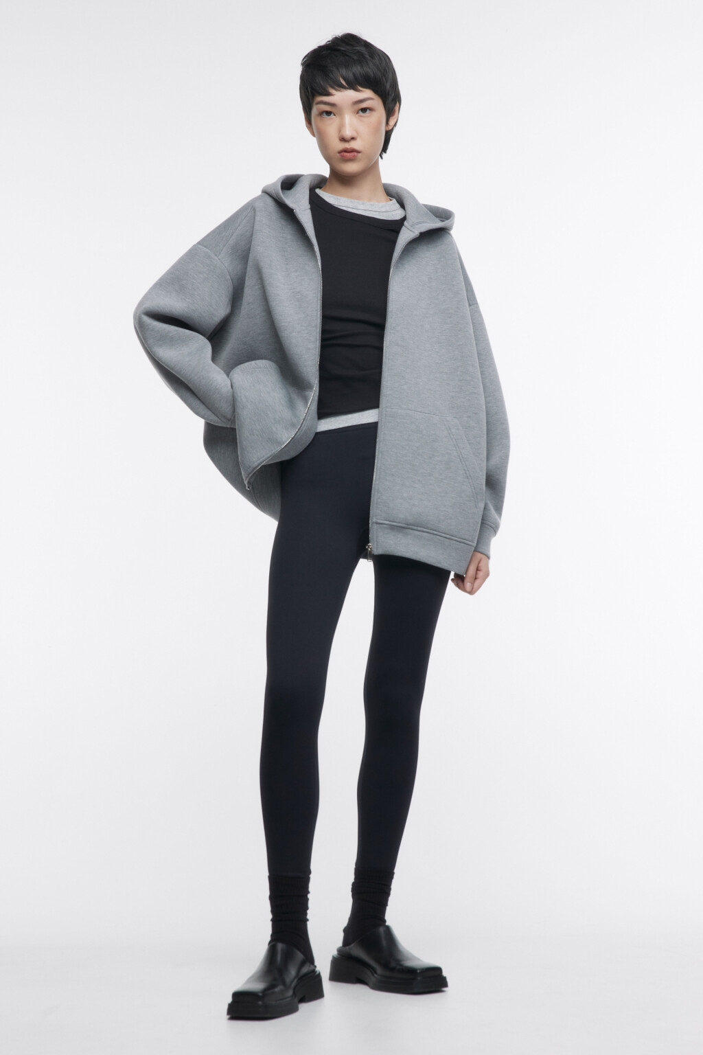 Худи oversize на молнии из неопрена - цвет серый - 6