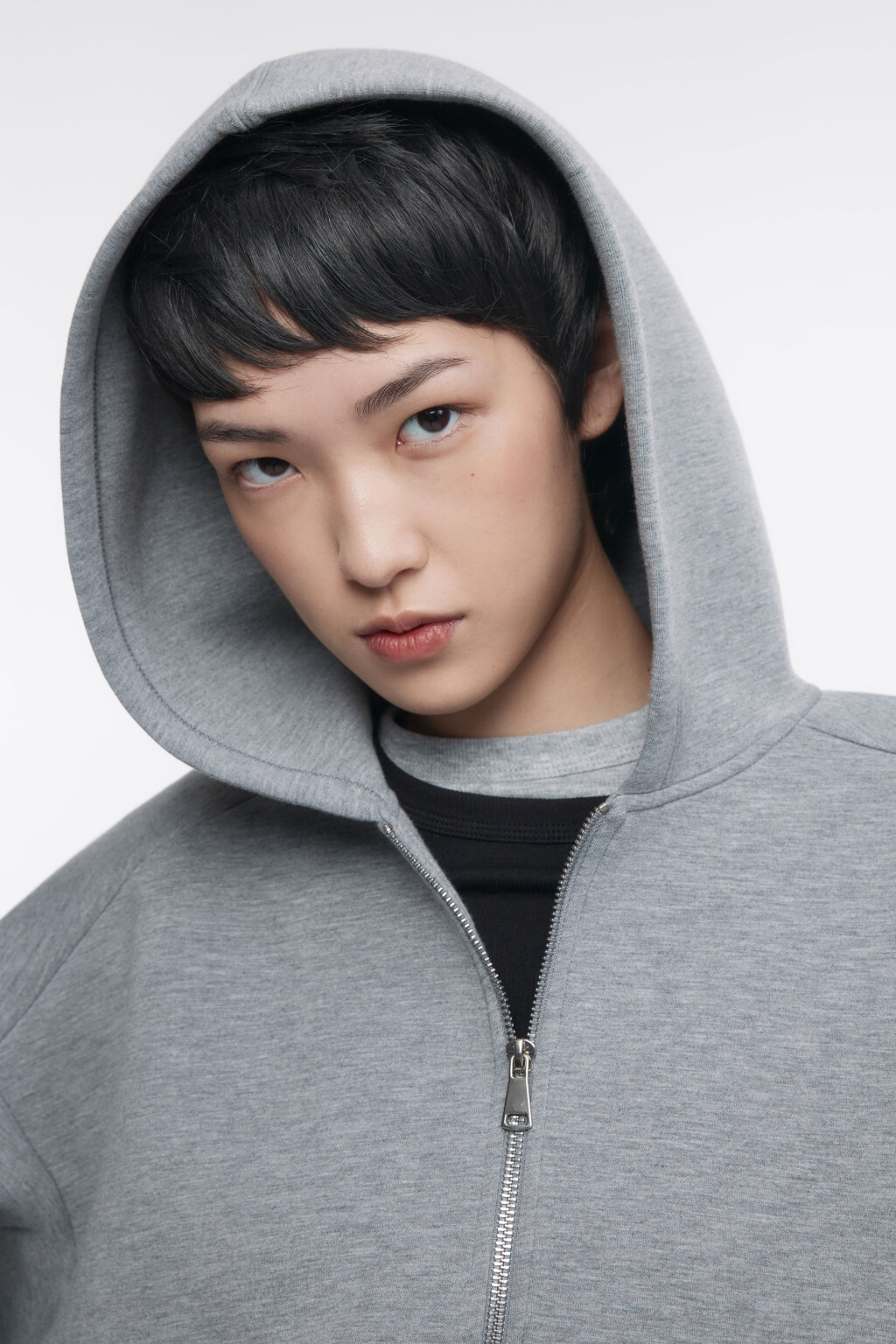 Худи oversize на молнии из неопрена - цвет серый - 7