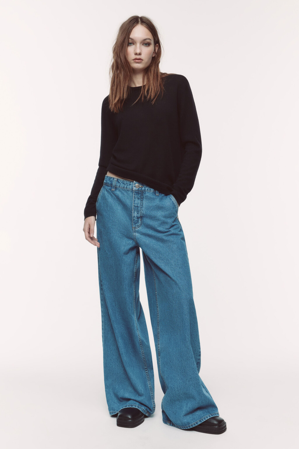 Джинсы широкие со средней посадкой - цвет голубой - 1