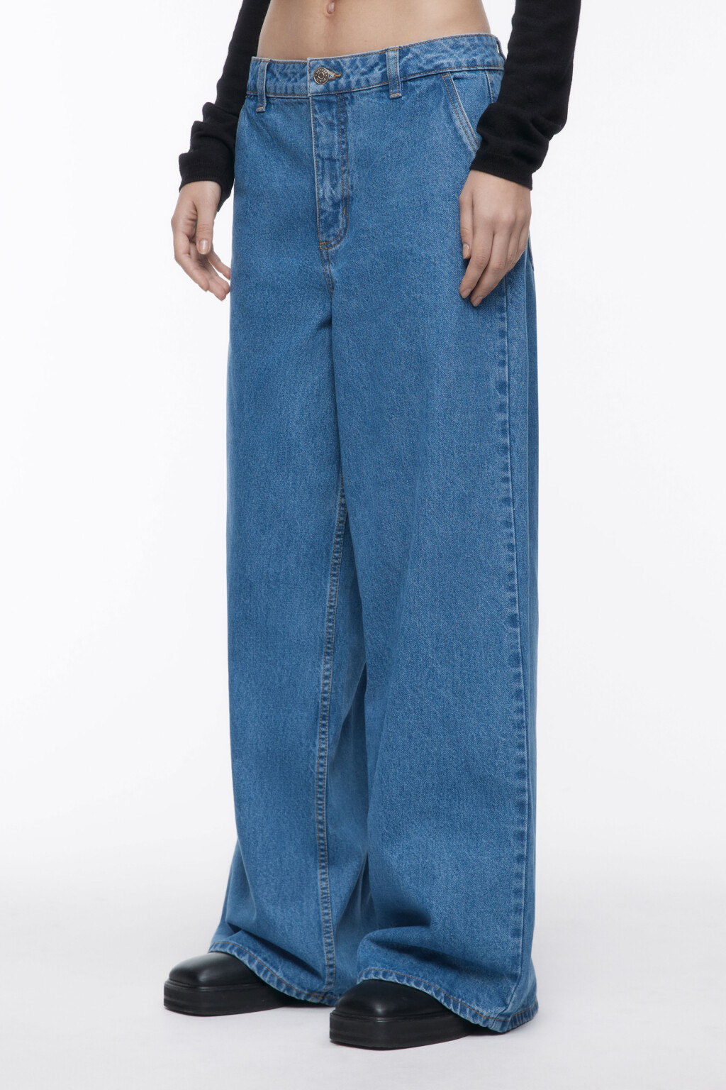 Джинсы широкие со средней посадкой - цвет голубой - 3