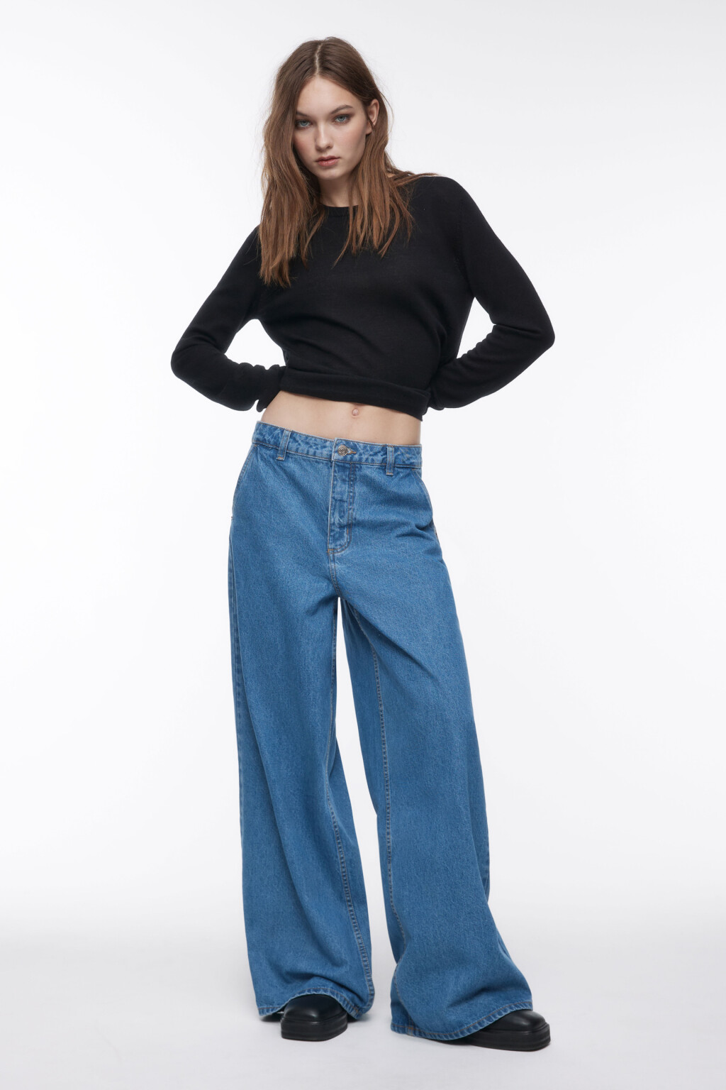 Джинсы широкие со средней посадкой - цвет голубой - 5