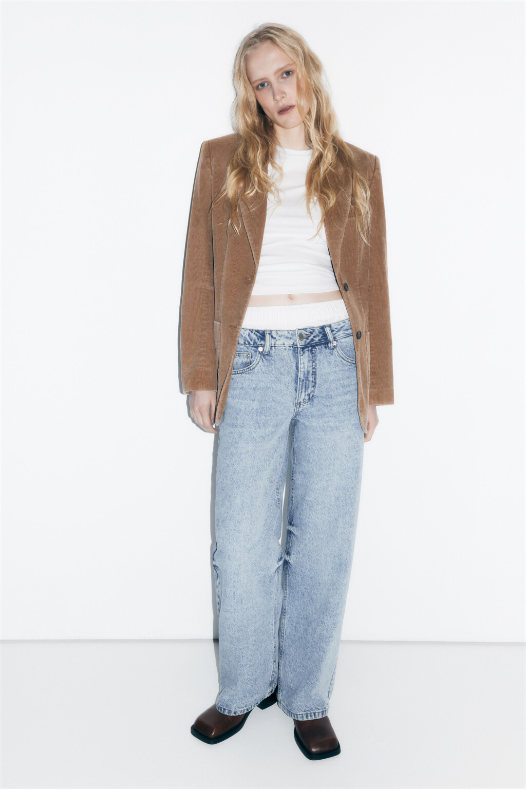 Джинсы широкие со средней посадкой - цвет голубой - 1