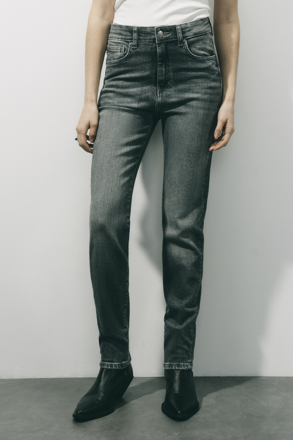 Джинсы skinny облегающие с высокой посадкой - цвет серый - 2