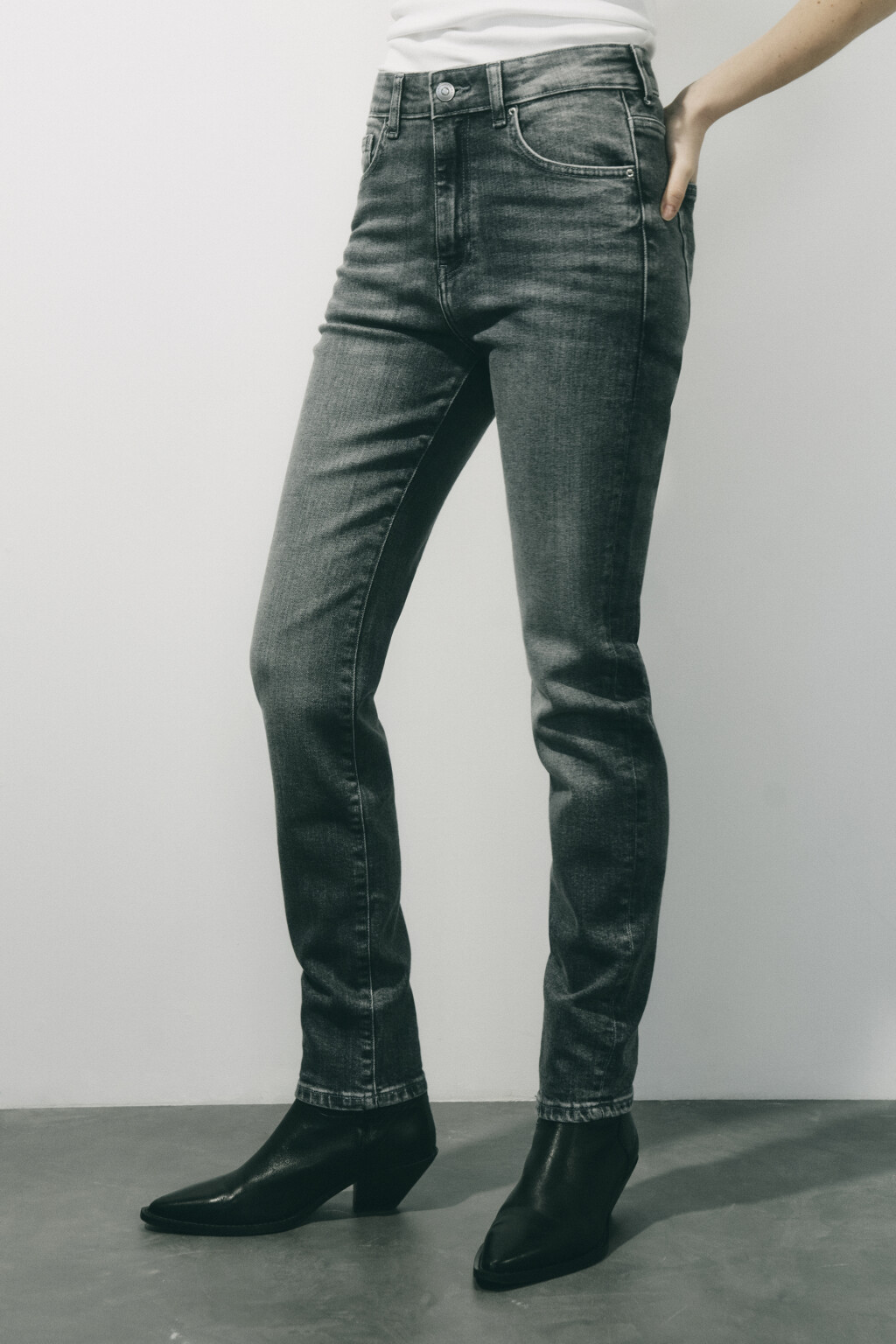 Джинсы skinny облегающие с высокой посадкой - цвет серый - 3