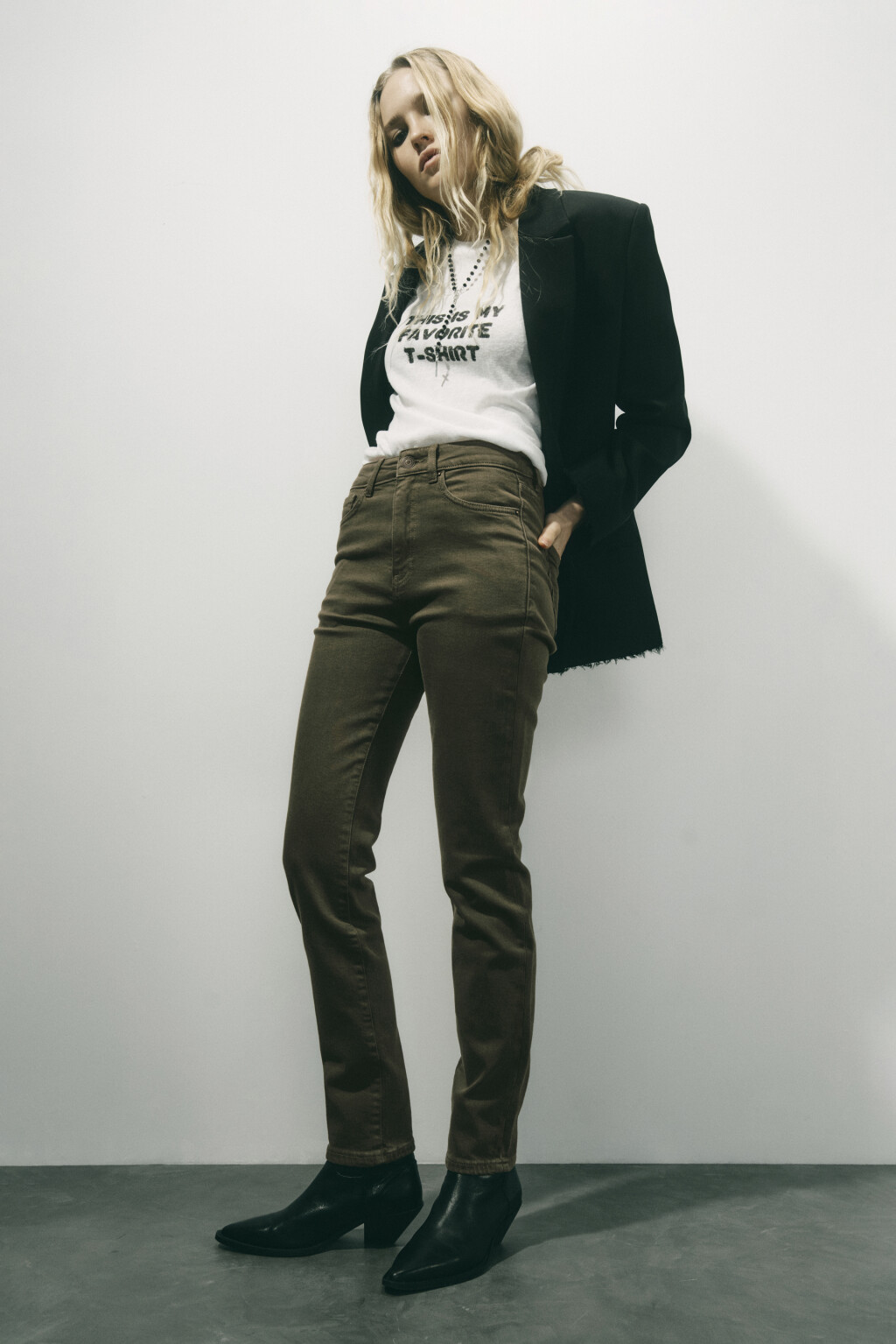 Джинсы skinny облегающие с высокой посадкой - цвет зеленый - 1