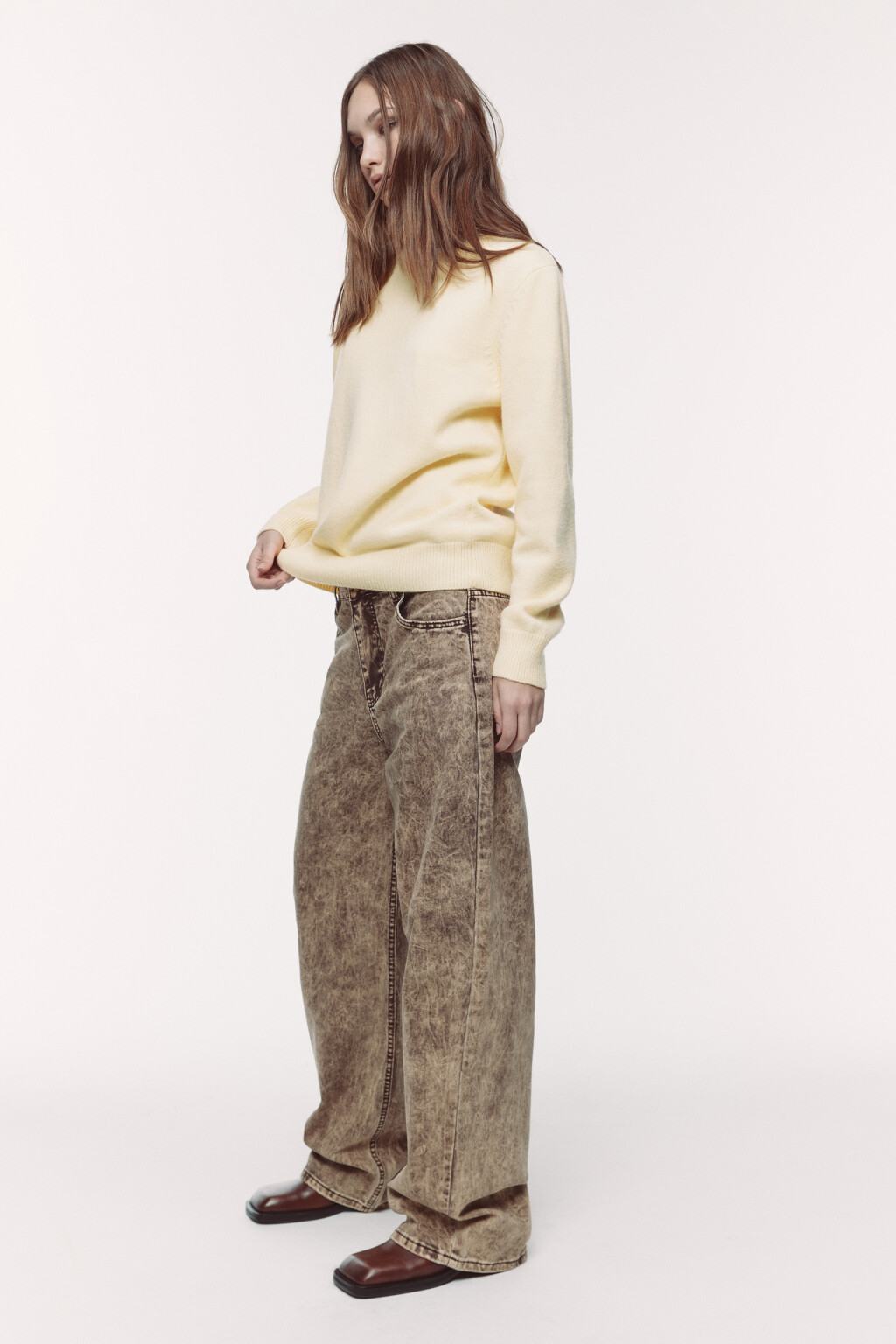 Джинсы широкие с вареным эффектом - цвет коричневый - 4