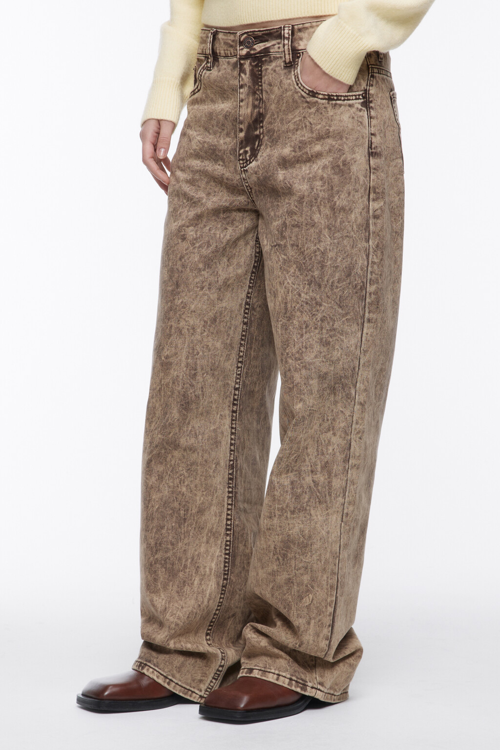 Джинсы широкие с вареным эффектом - цвет коричневый - 2