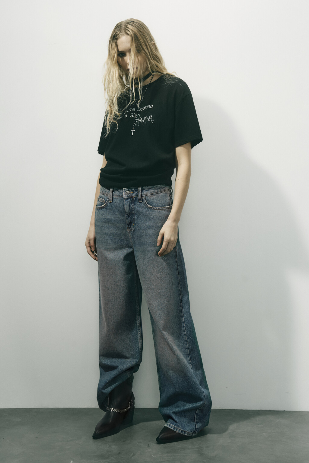 Джинсы широкие с низкой посадкой - цвет голубой - 4