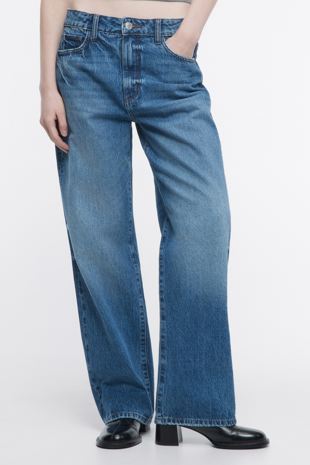 Джинсы прямые с высокой посадкой - цвет голубой - 2