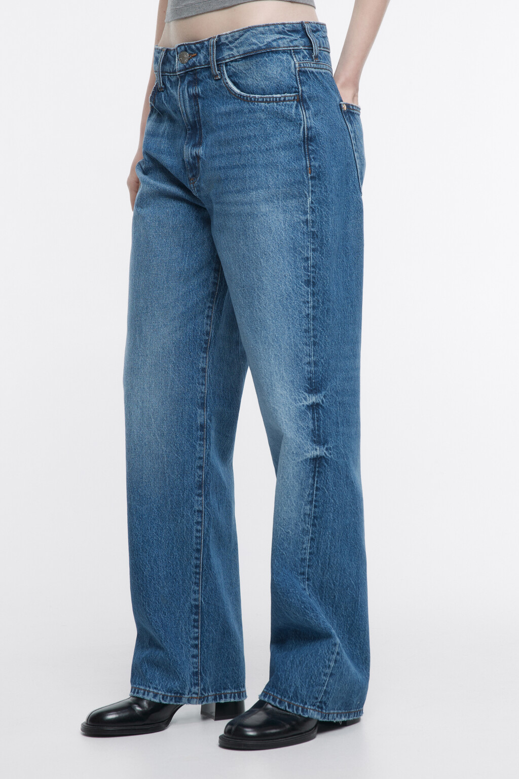 Джинсы прямые с высокой посадкой - цвет голубой - 3